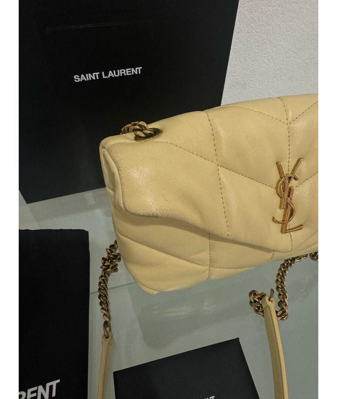 SAINT LAURENT Бежевая кожаная сумка через плечо, фото 2