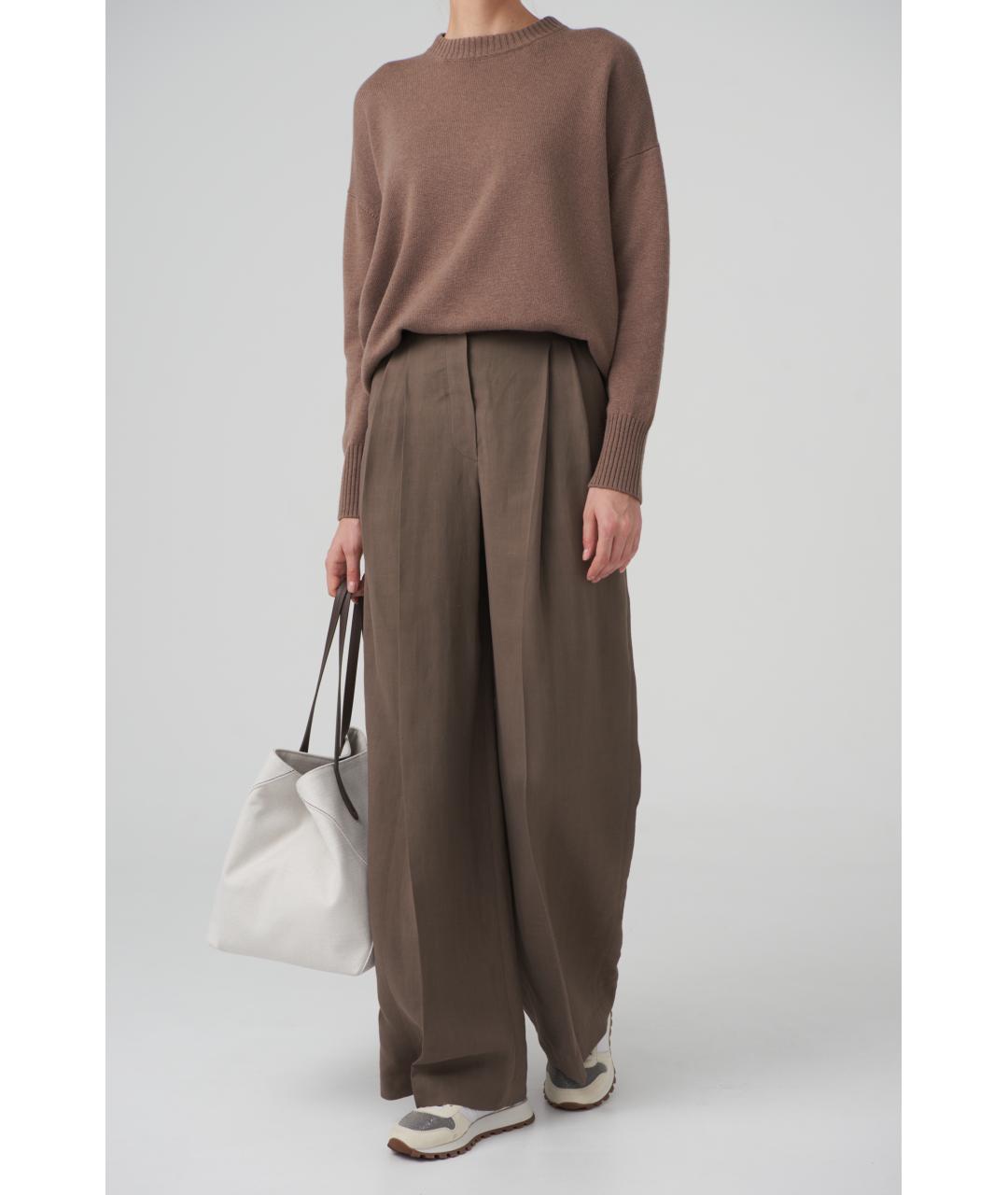BRUNELLO CUCINELLI Коричневые вискозные прямые брюки, фото 6