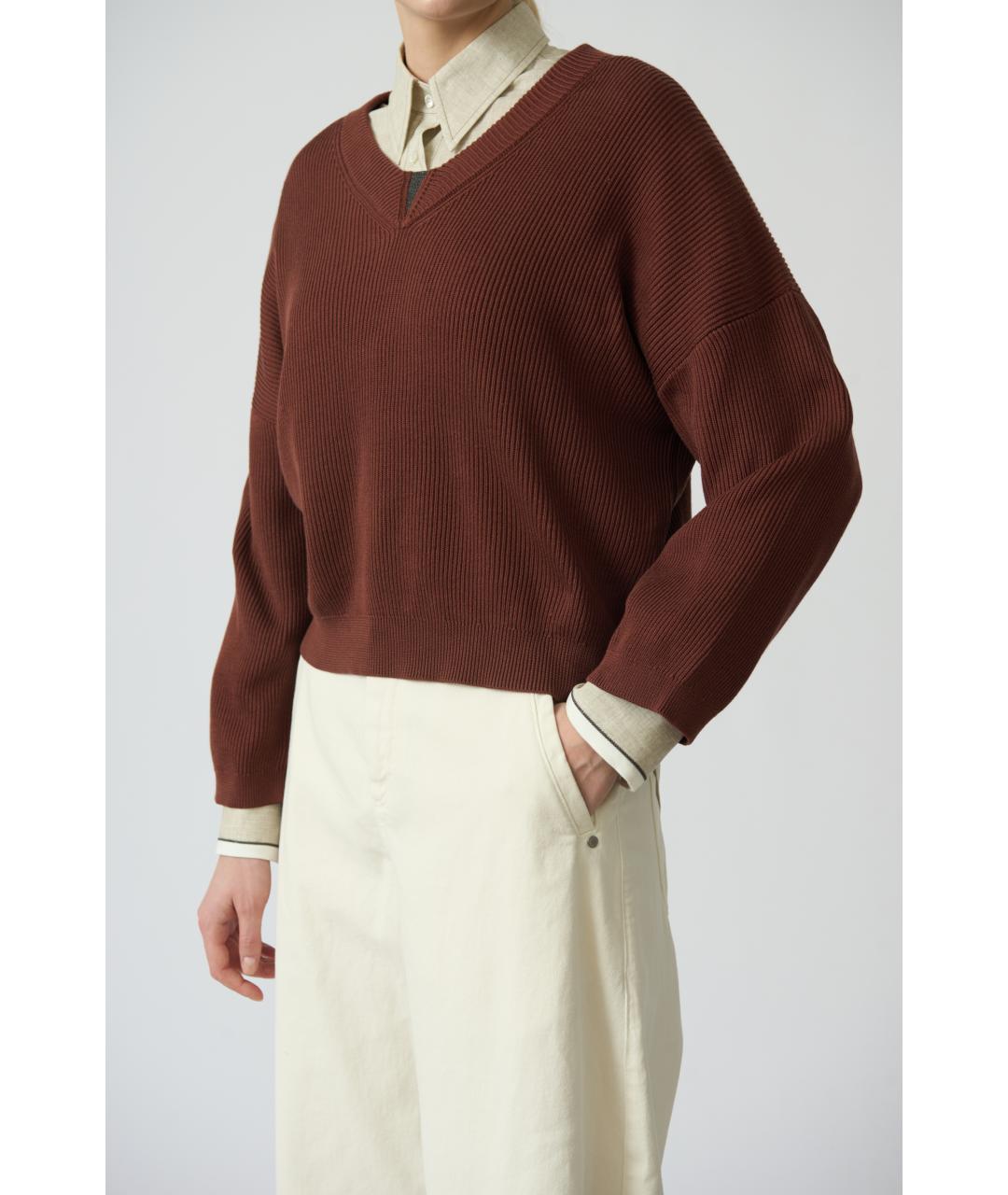 BRUNELLO CUCINELLI Бордовый хлопковый джемпер / свитер, фото 5