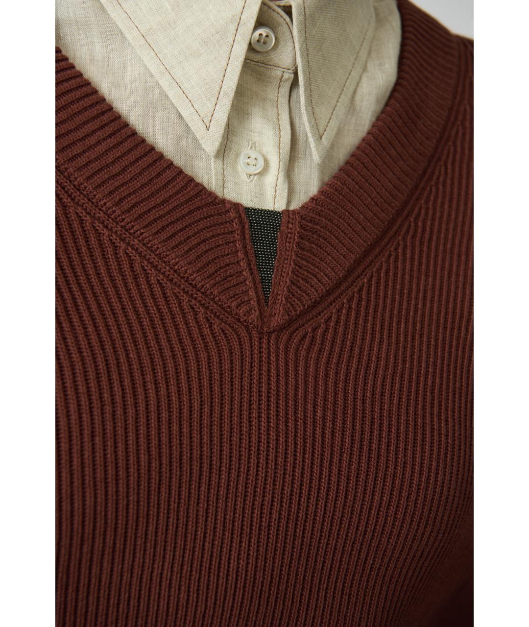 BRUNELLO CUCINELLI Бордовый хлопковый джемпер / свитер, фото 2