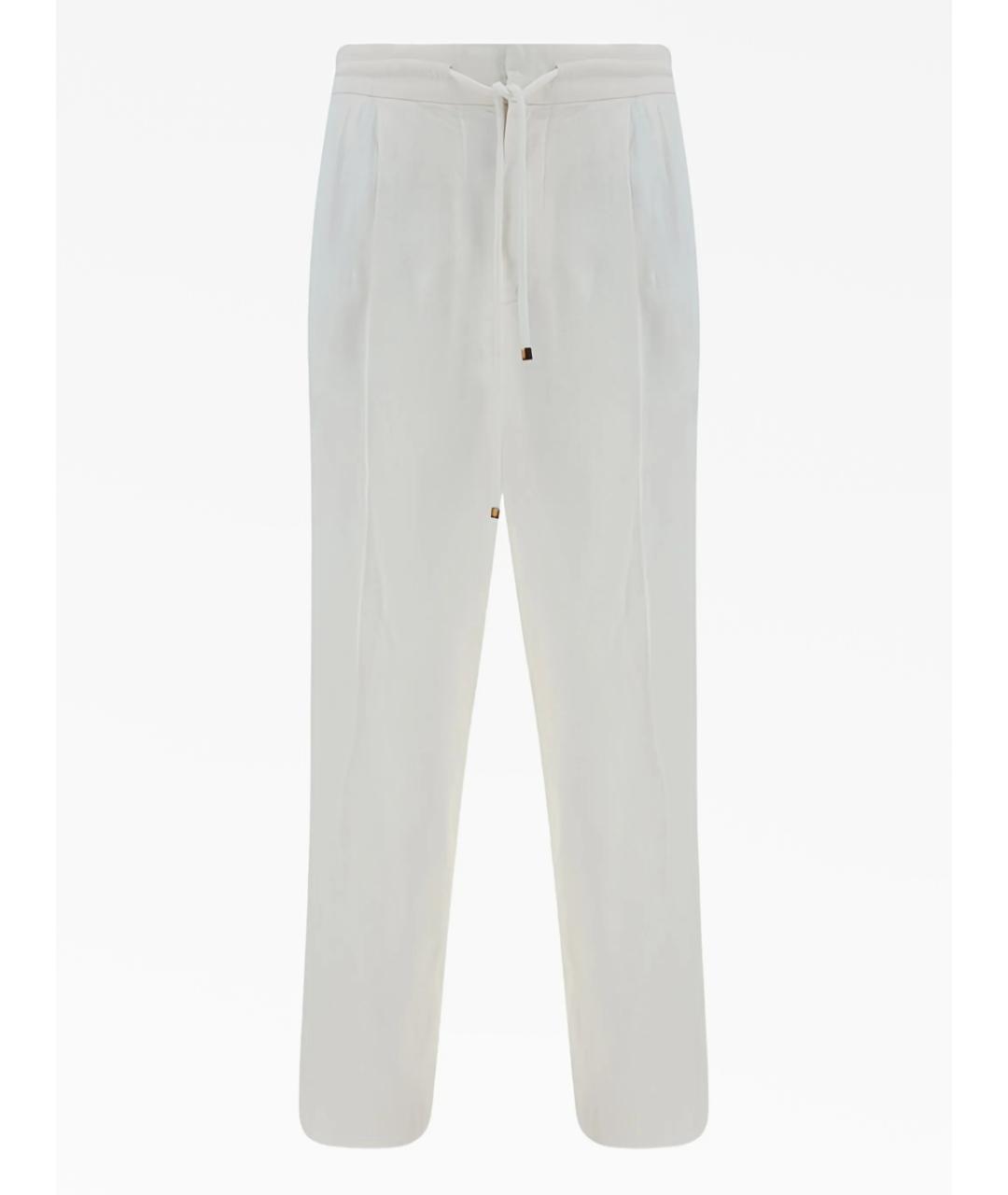 BRUNELLO CUCINELLI Белые льняные повседневные брюки, фото 6