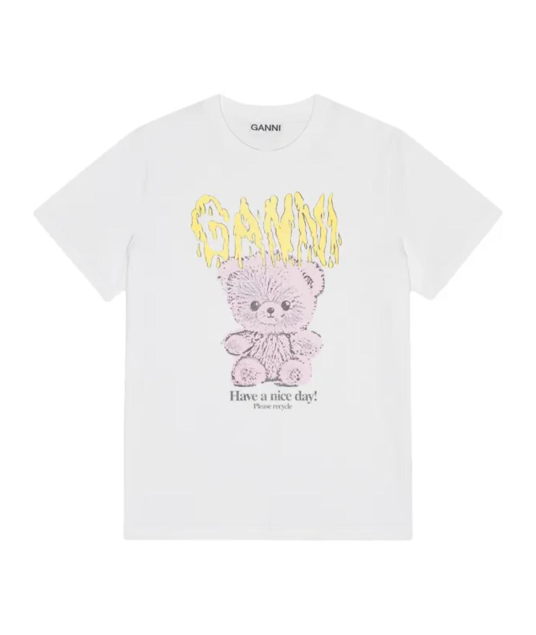 GANNI Белая хлопковая футболка, фото 1