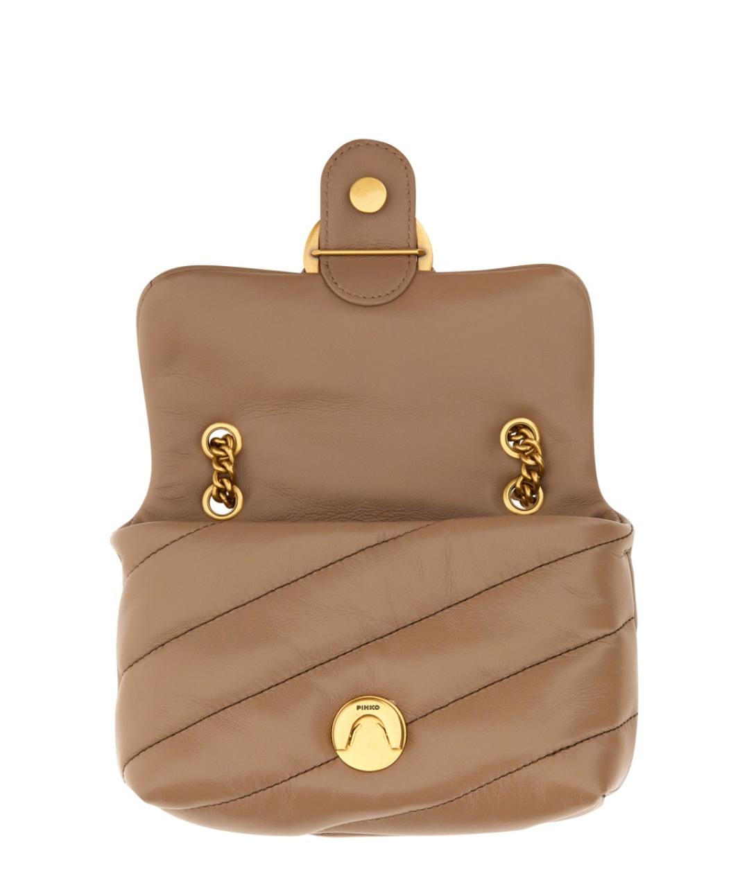 PINKO Бежевая кожаная сумка через плечо, фото 4