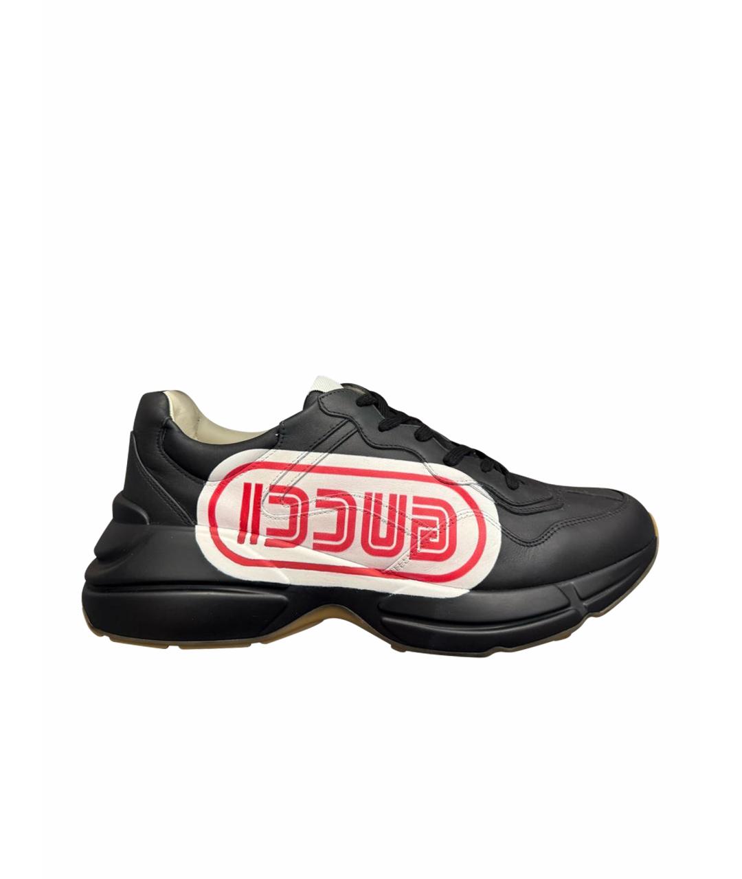 GUCCI Черные кожаные низкие кроссовки / кеды, фото 1