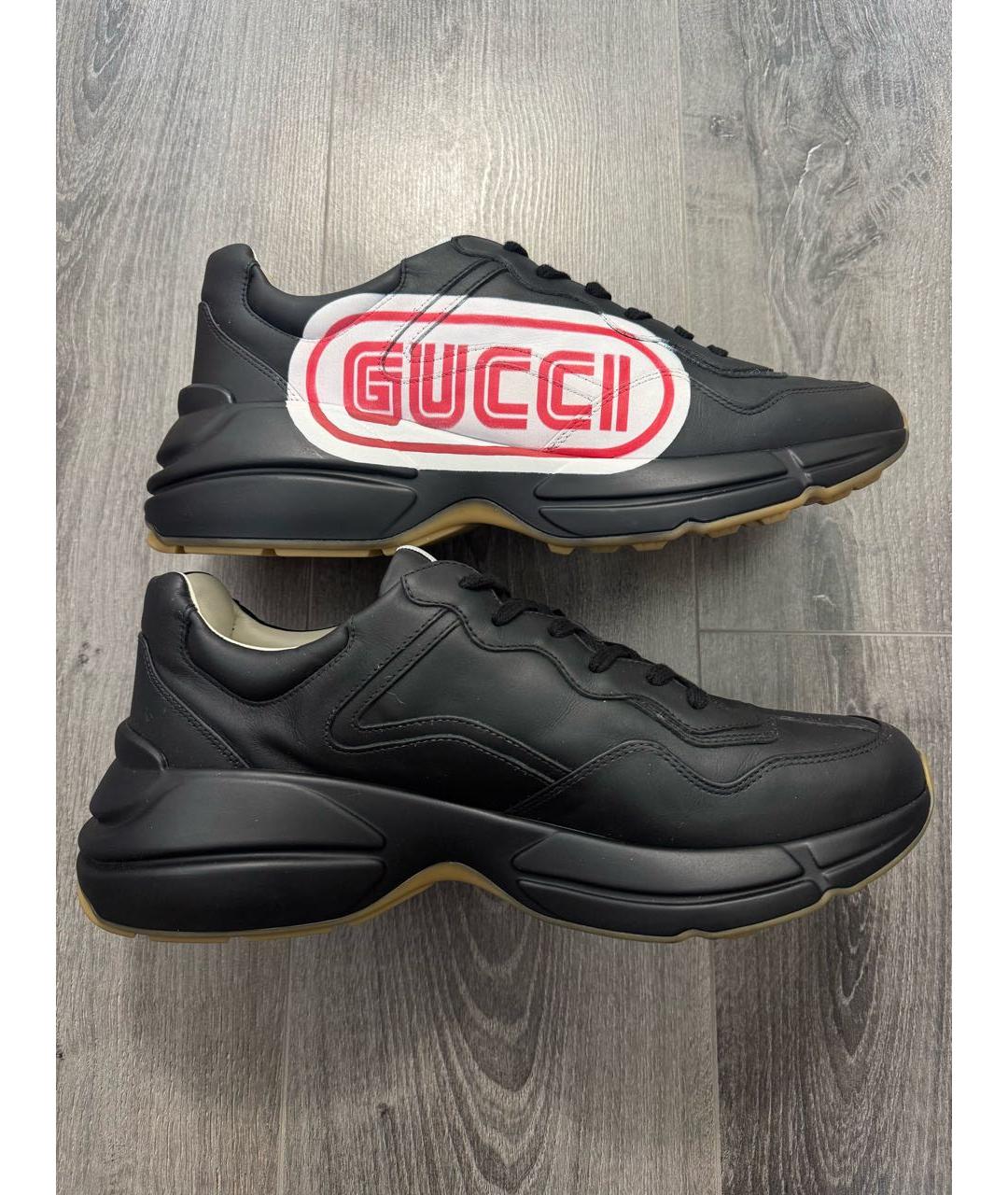 GUCCI Черные кожаные низкие кроссовки / кеды, фото 5