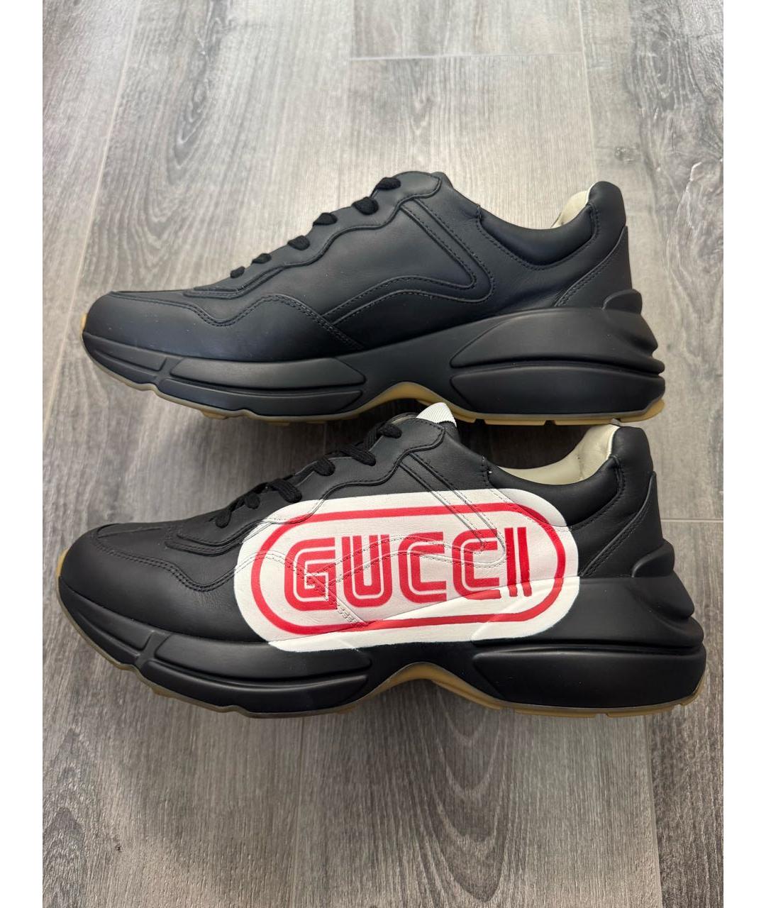 GUCCI Черные кожаные низкие кроссовки / кеды, фото 9