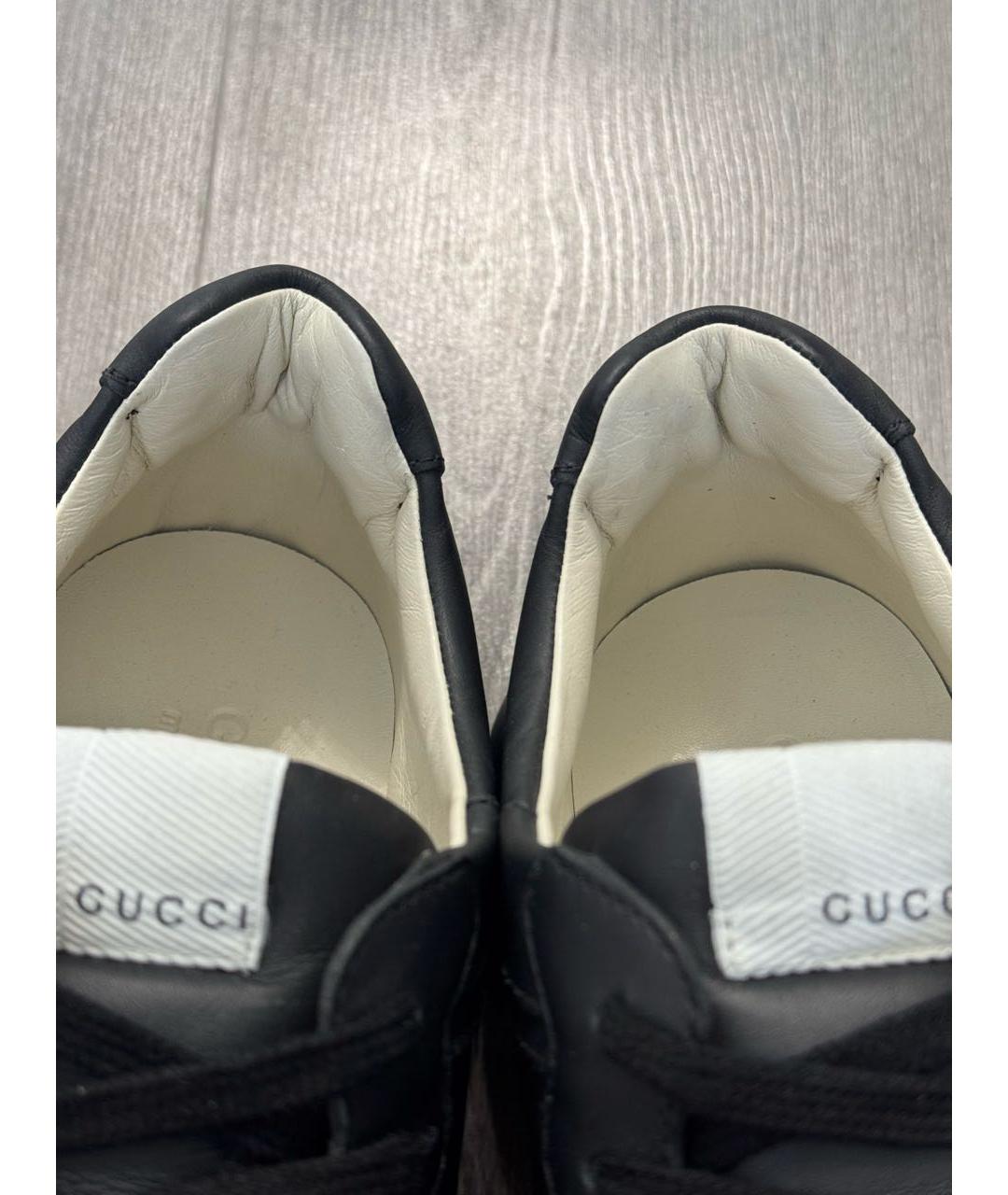 GUCCI Черные кожаные низкие кроссовки / кеды, фото 6