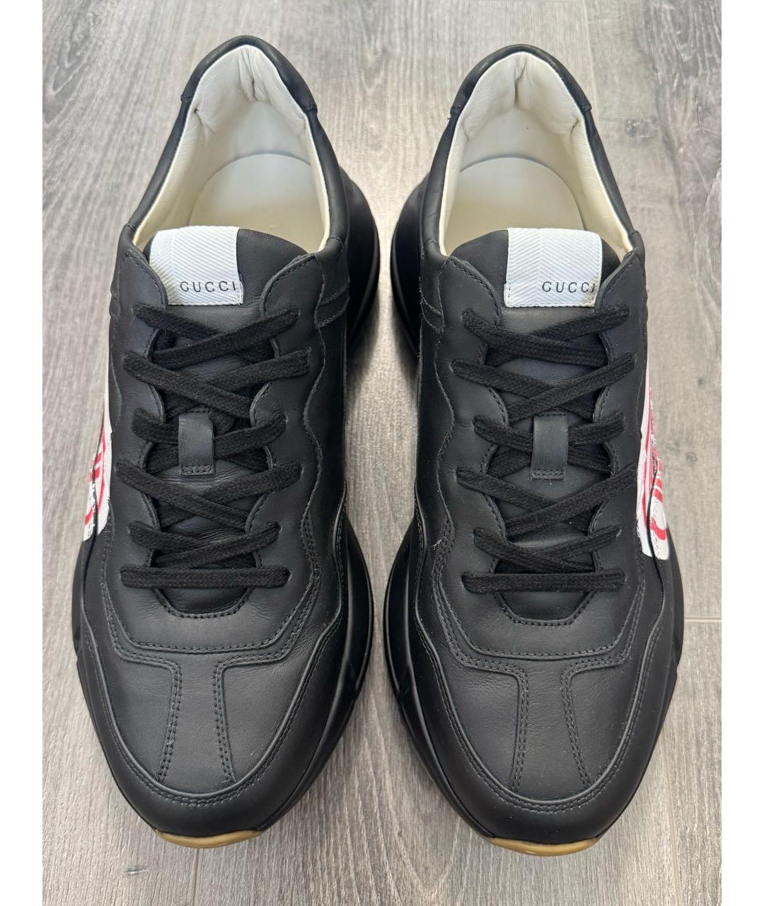 GUCCI Черные кожаные низкие кроссовки / кеды, фото 3