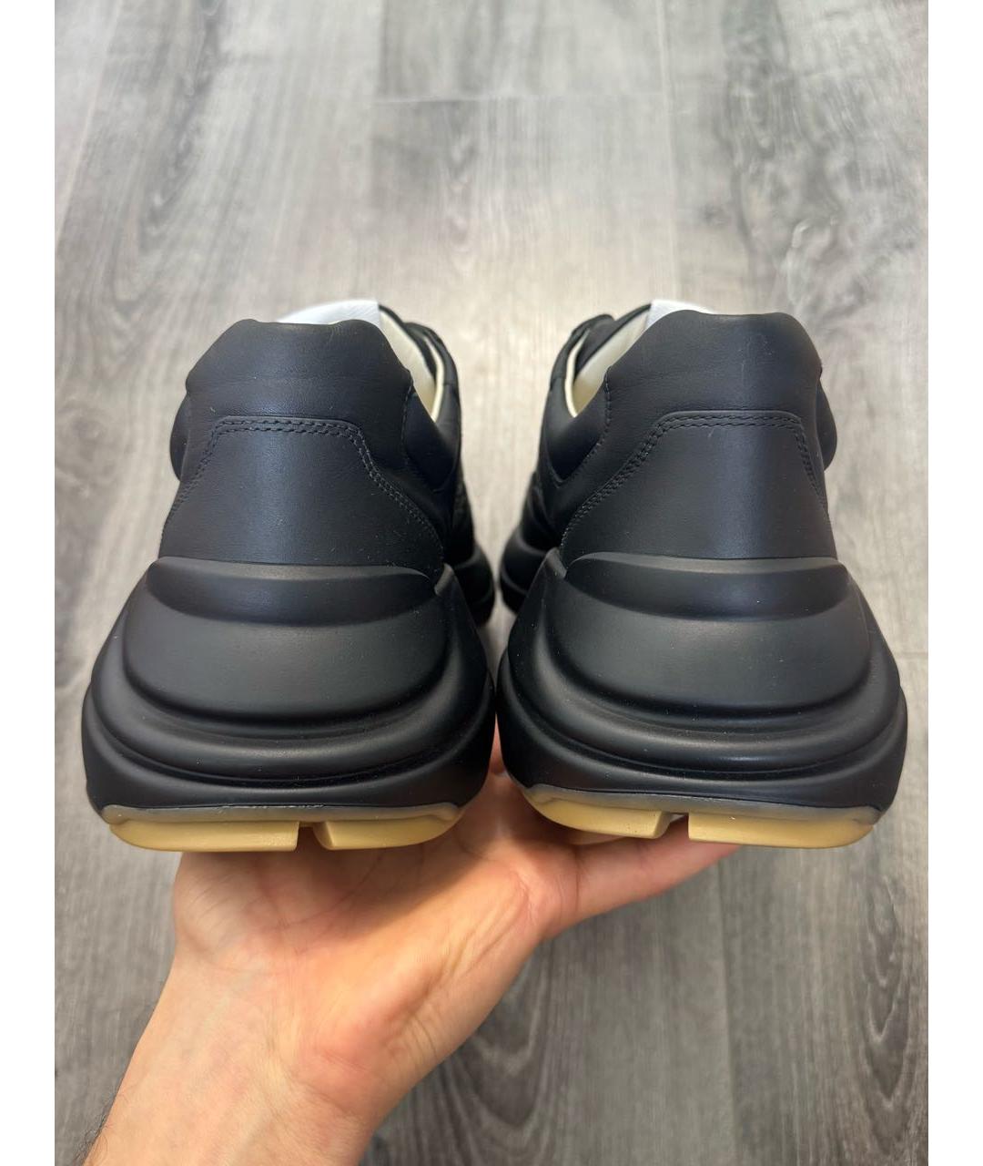 GUCCI Черные кожаные низкие кроссовки / кеды, фото 4