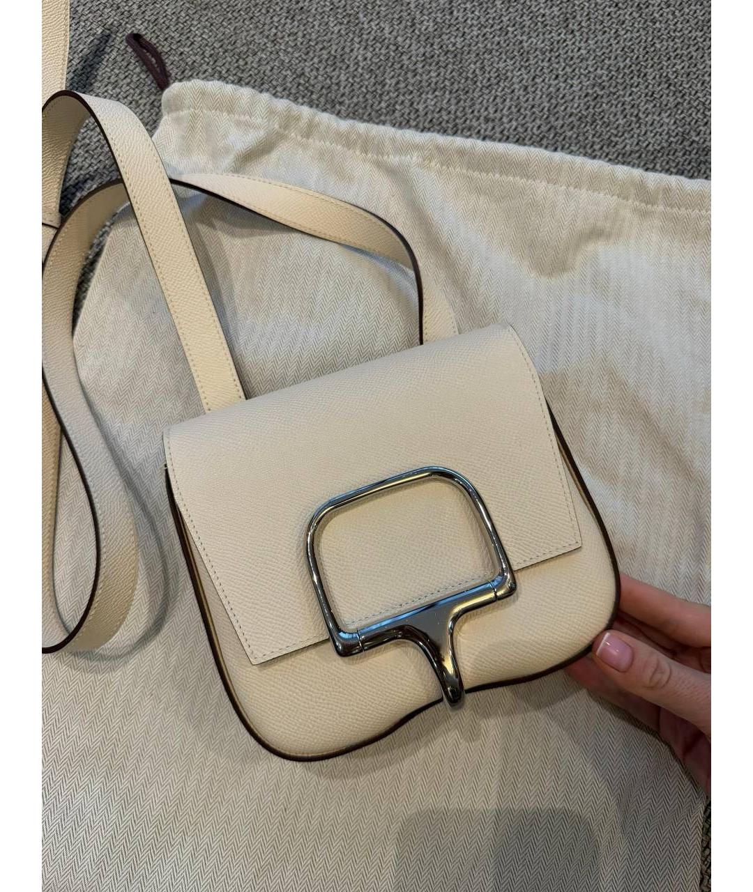 HERMES Белая кожаная сумка через плечо, фото 5