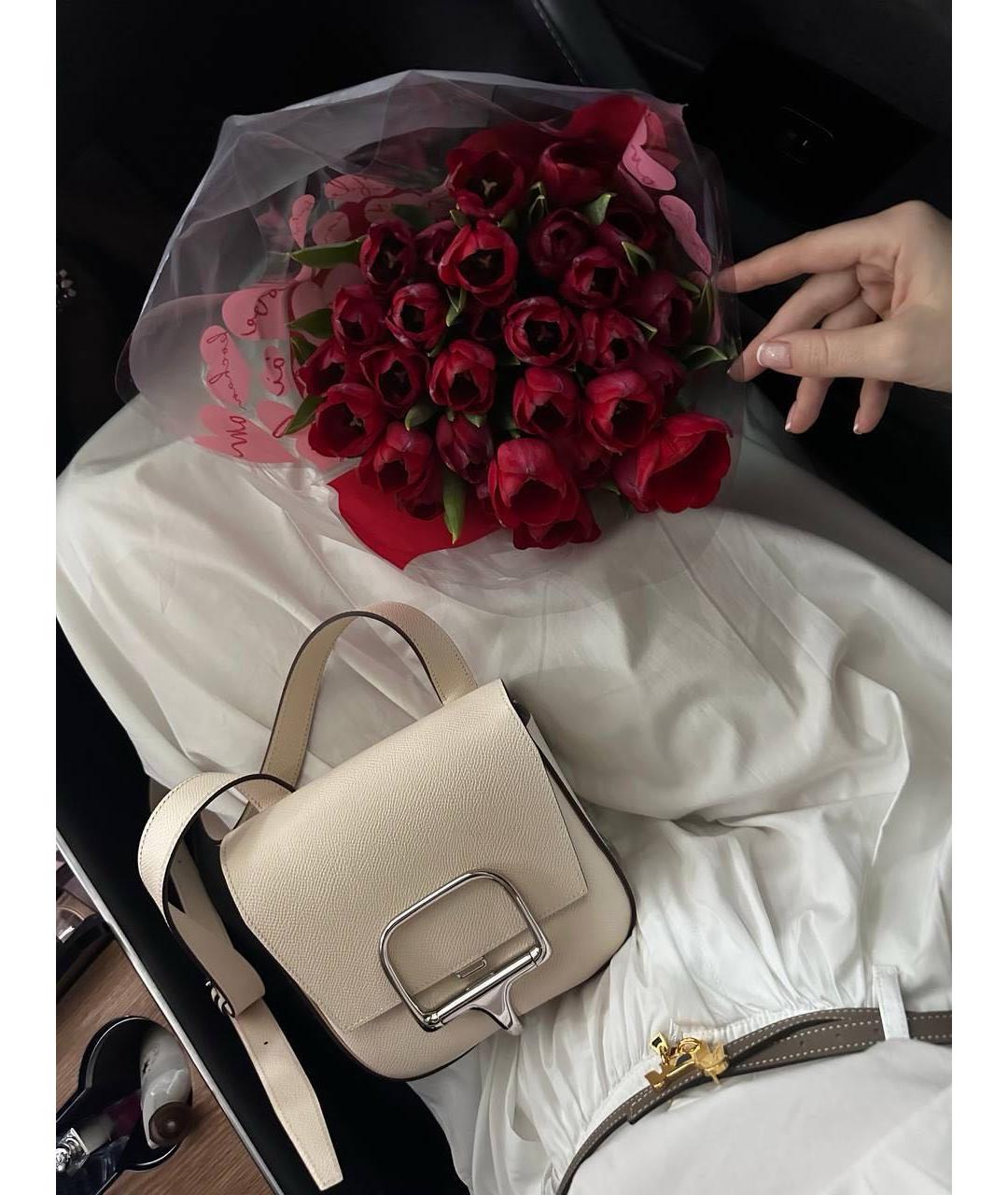 HERMES Белая кожаная сумка через плечо, фото 3