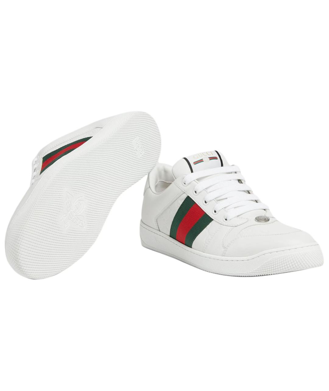 GUCCI Белые кожаные низкие кроссовки / кеды, фото 5