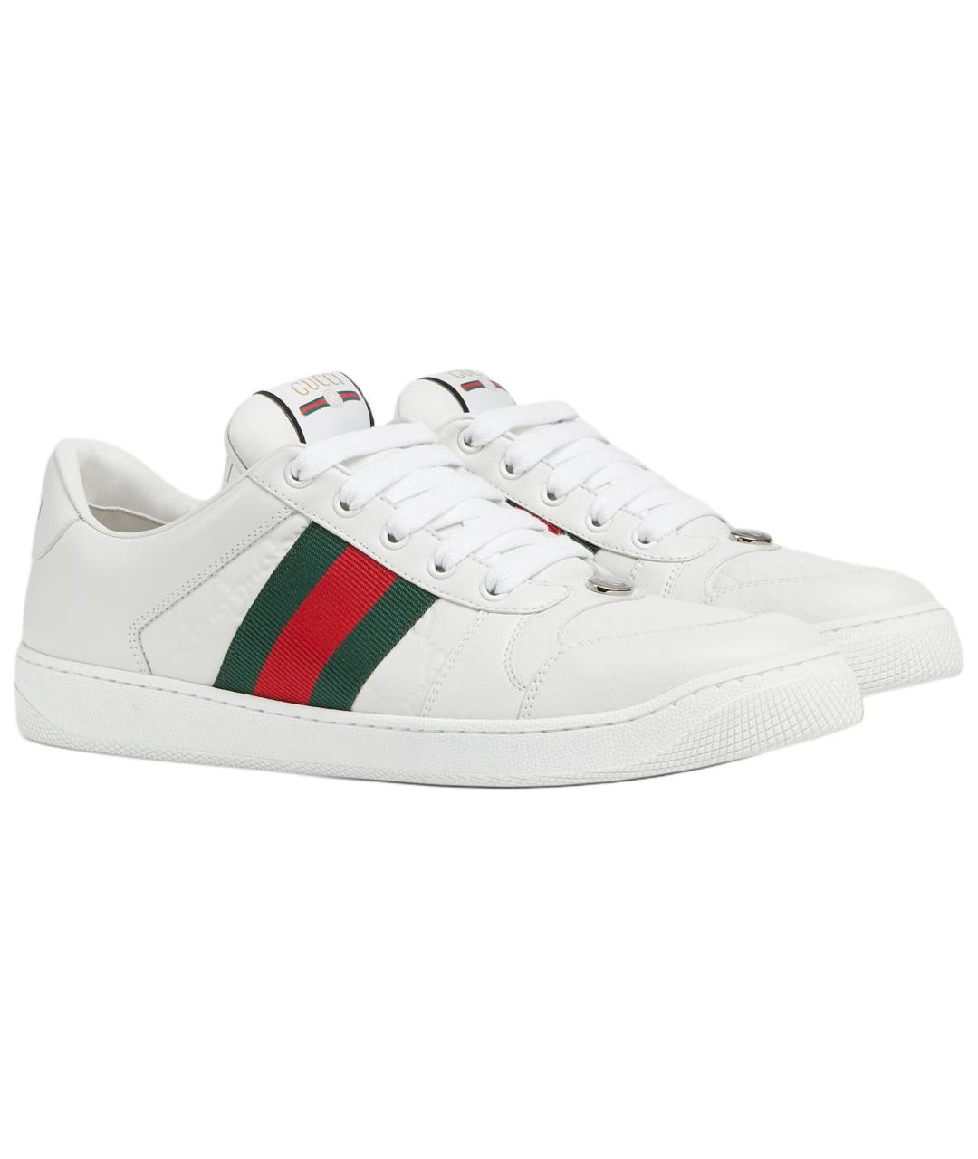GUCCI Белые кожаные низкие кроссовки / кеды, фото 3