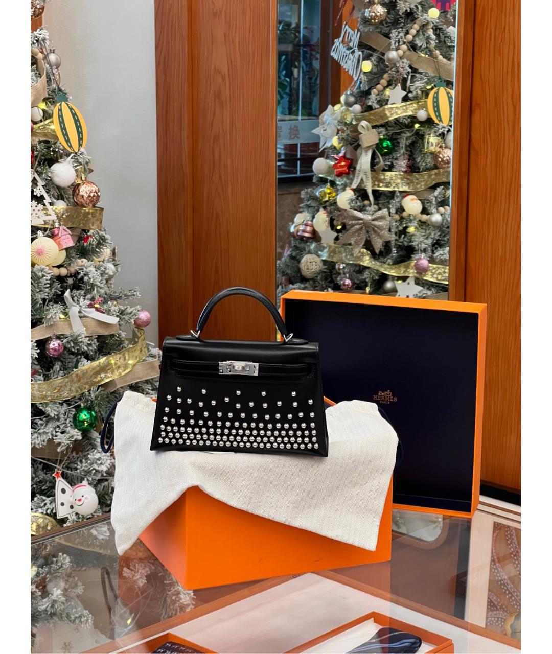 HERMES Черная кожаная сумка с короткими ручками, фото 4