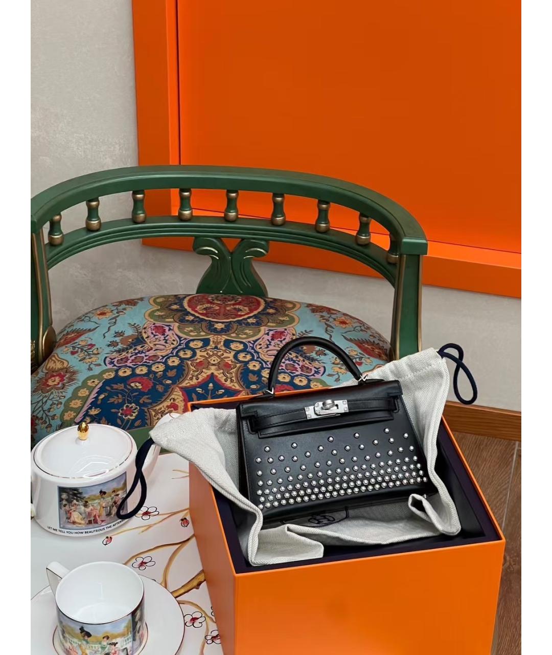 HERMES Черная кожаная сумка с короткими ручками, фото 3