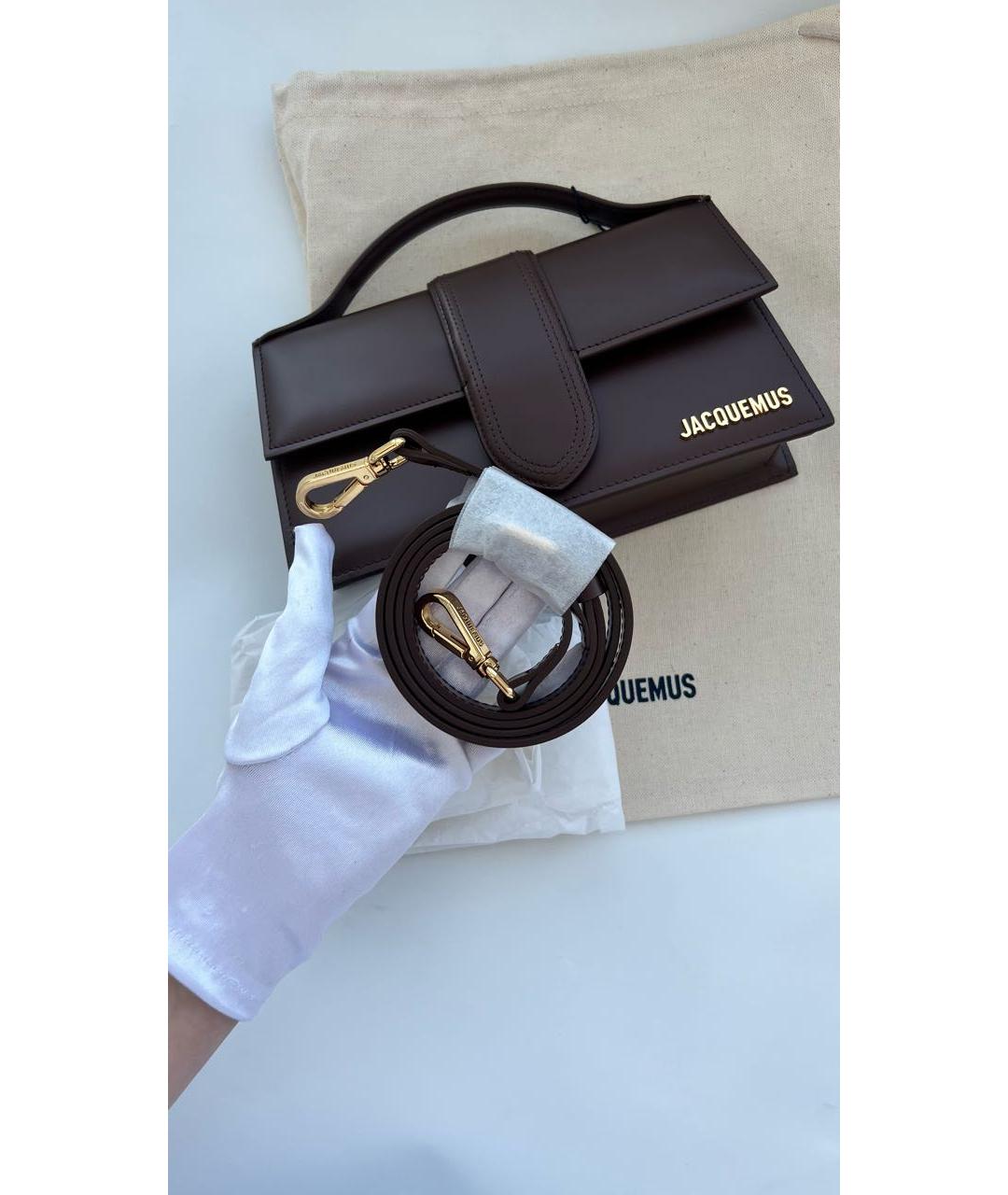 JACQUEMUS Коричневая кожаная сумка с короткими ручками, фото 6