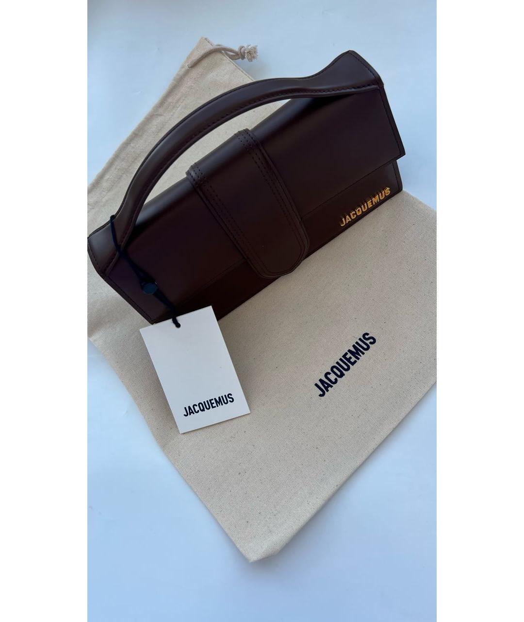 JACQUEMUS Коричневая кожаная сумка с короткими ручками, фото 3