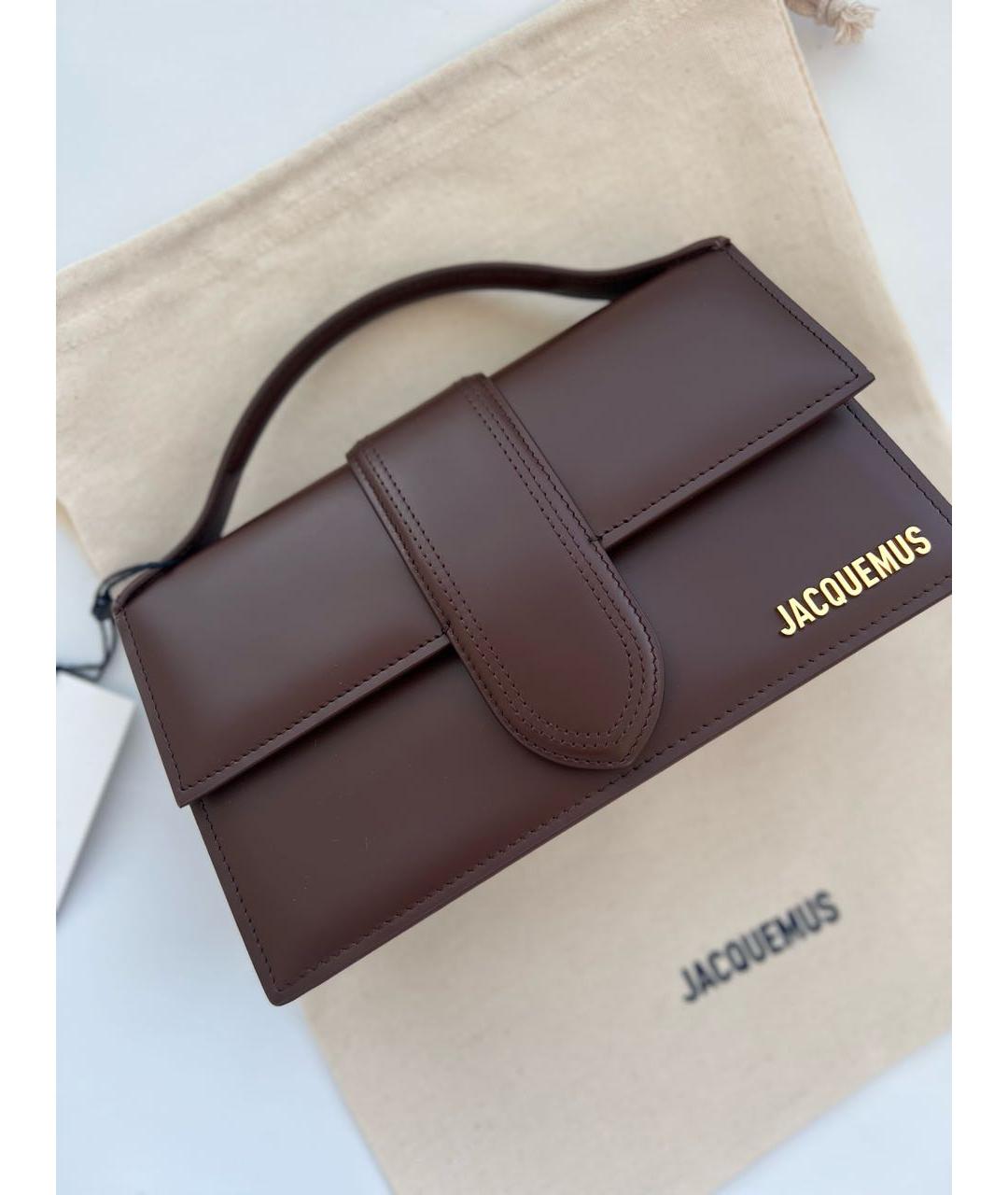 JACQUEMUS Коричневая кожаная сумка с короткими ручками, фото 4