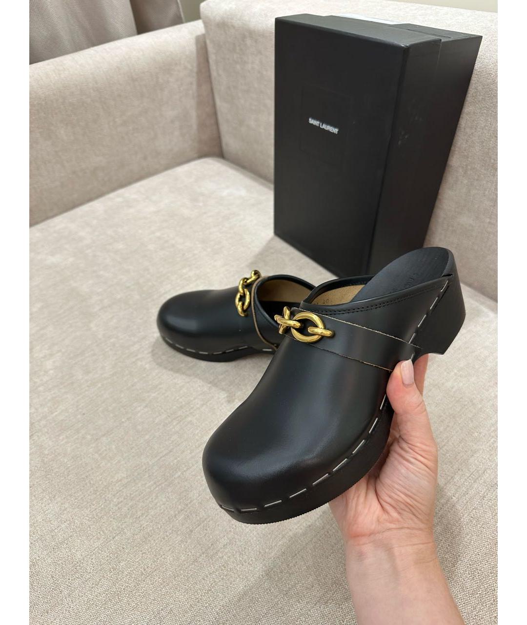 SAINT LAURENT Черные кожаные сабо, фото 4