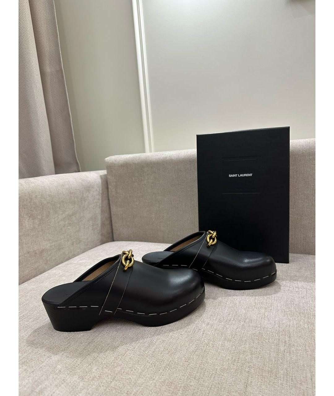 SAINT LAURENT Черные кожаные сабо, фото 6