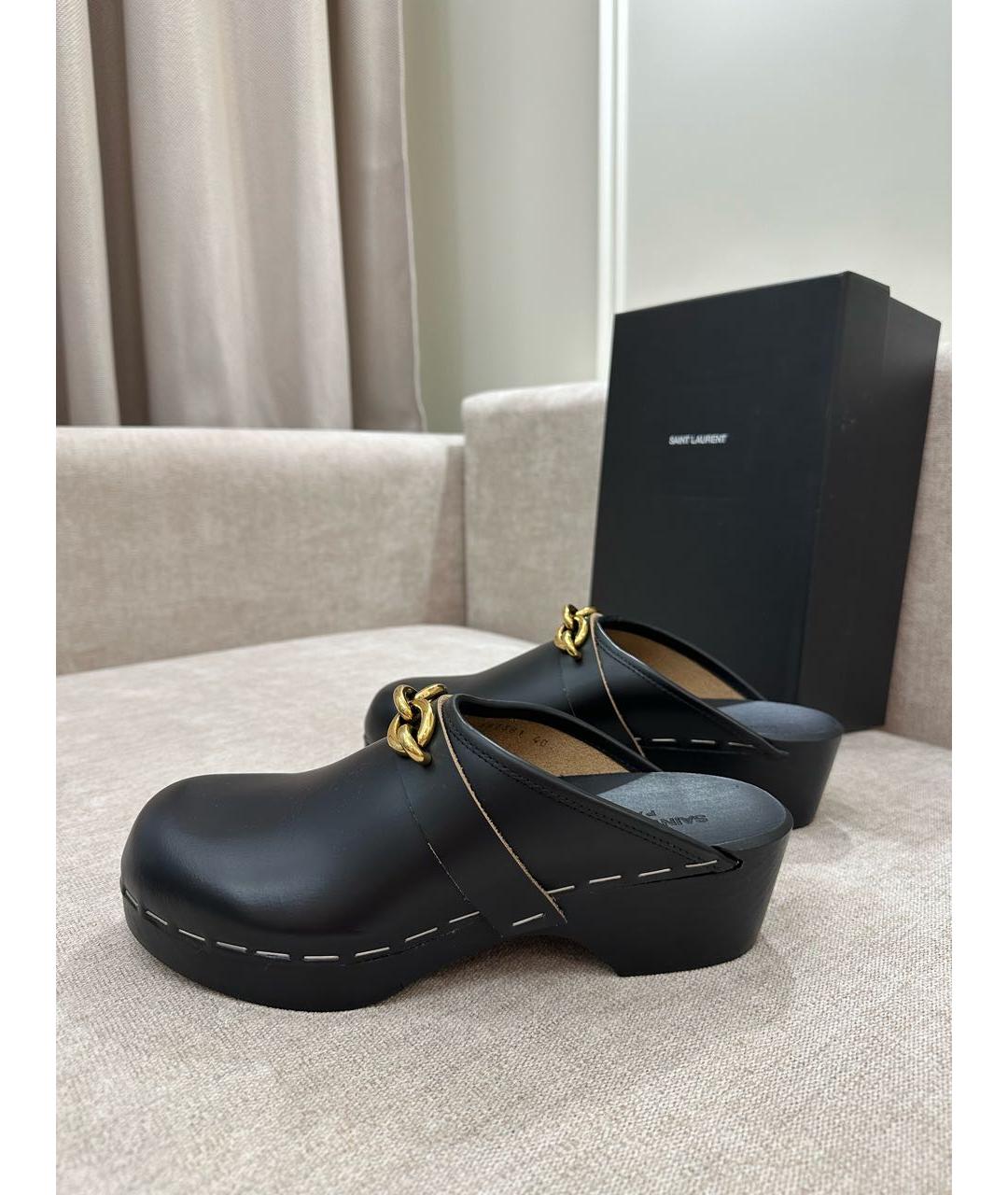 SAINT LAURENT Черные кожаные сабо, фото 5