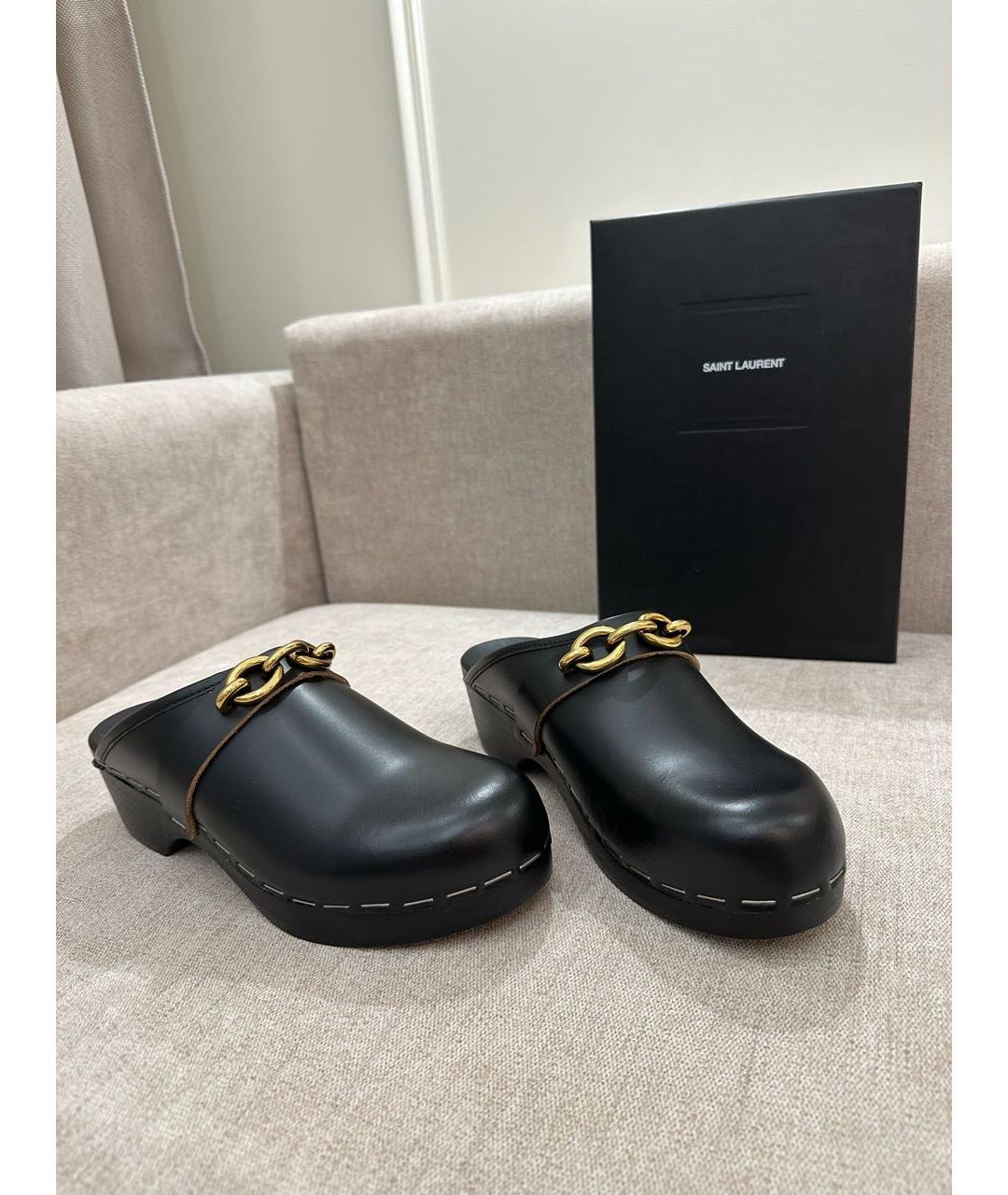 SAINT LAURENT Черные кожаные сабо, фото 7