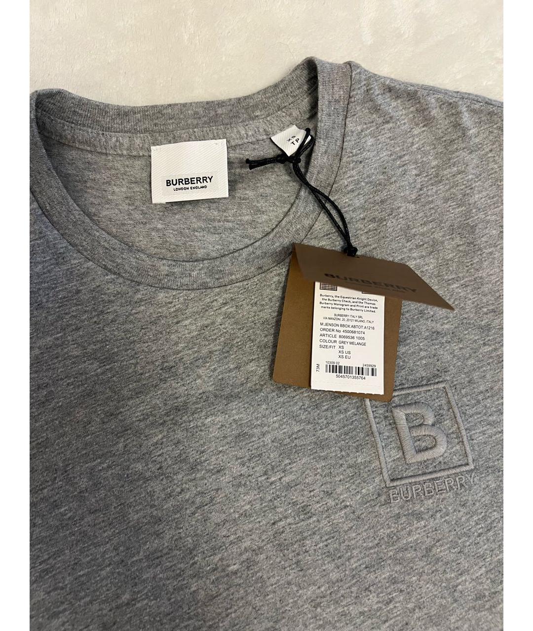 BURBERRY Серая хлопковая футболка, фото 3