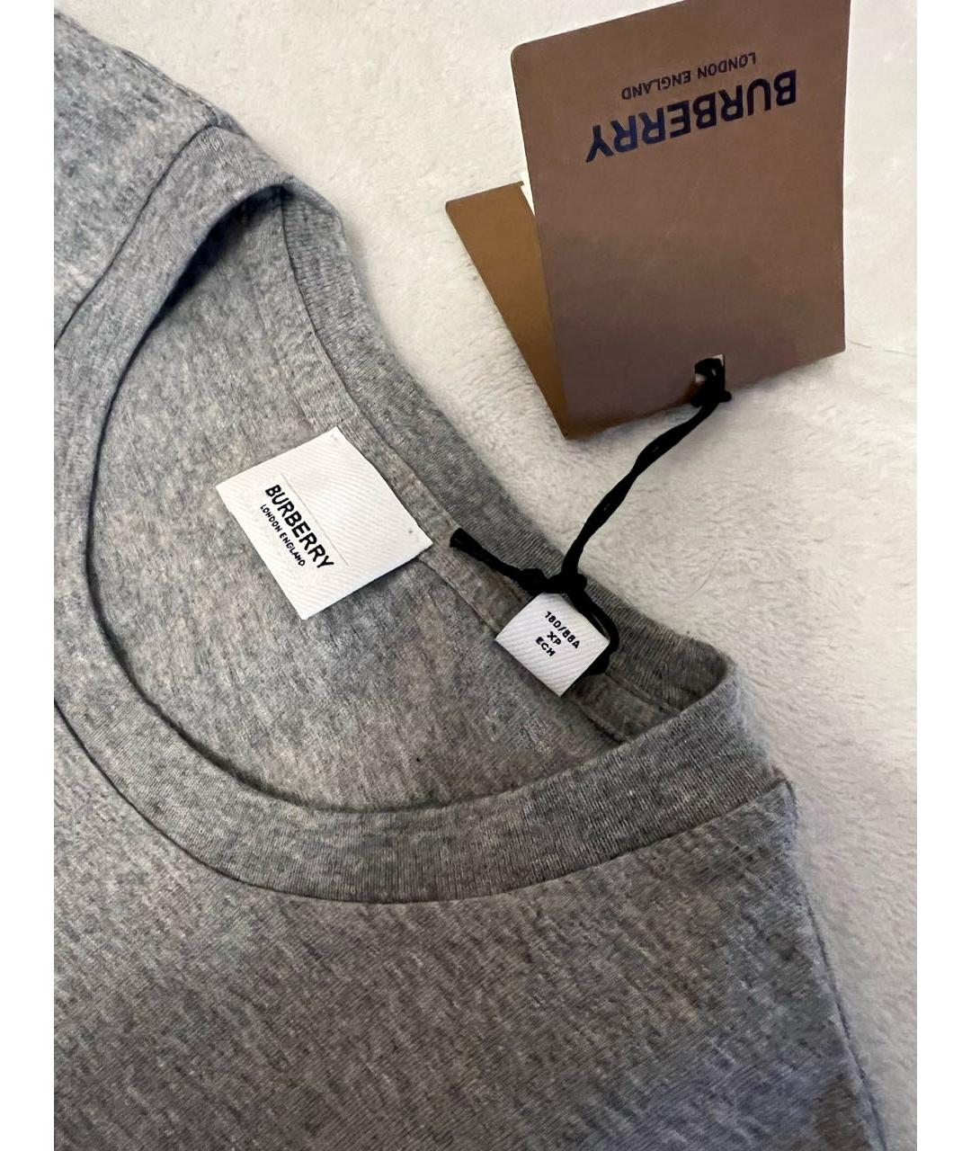 BURBERRY Серая хлопковая футболка, фото 6