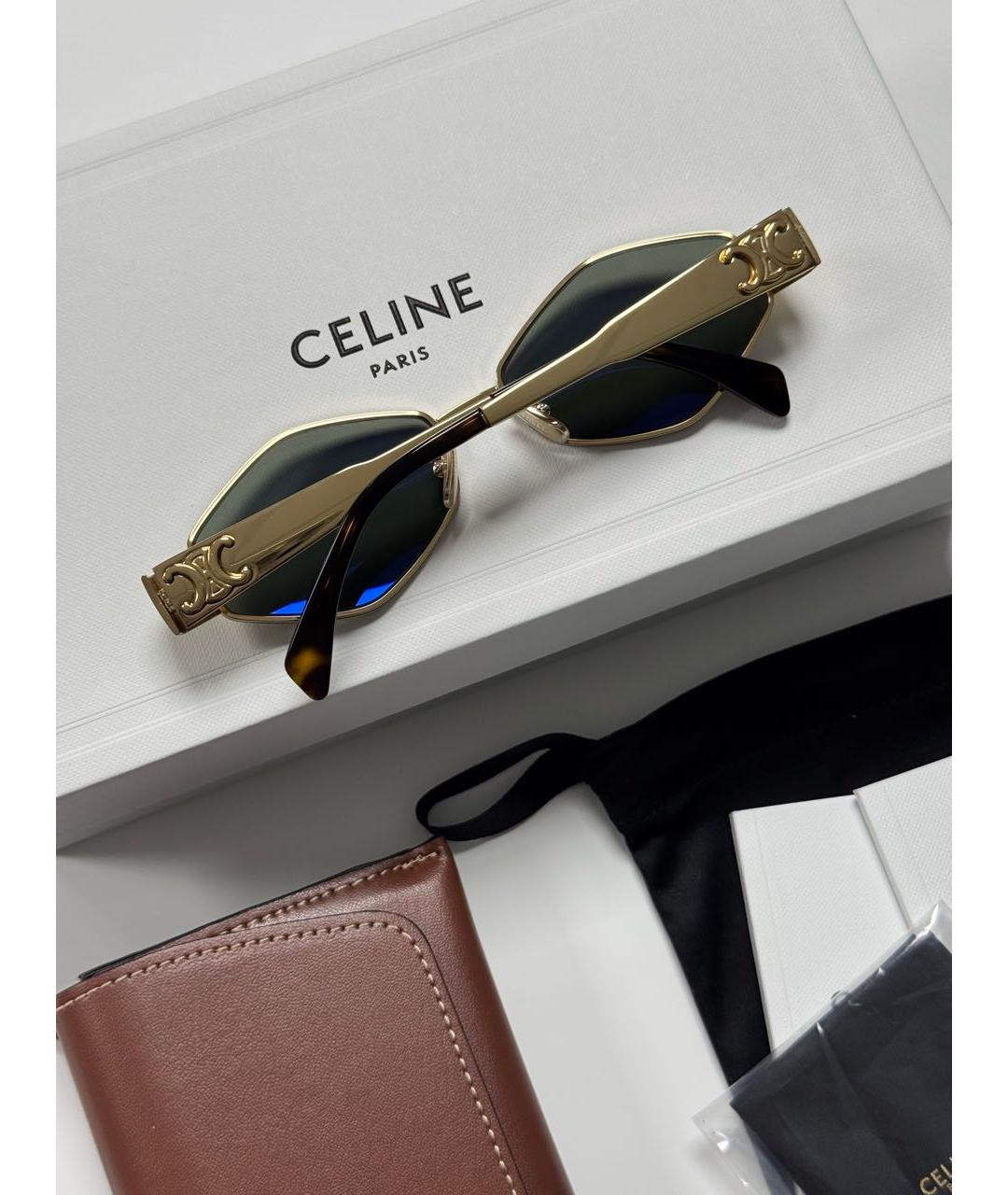 CELINE Золотые металлические солнцезащитные очки, фото 3
