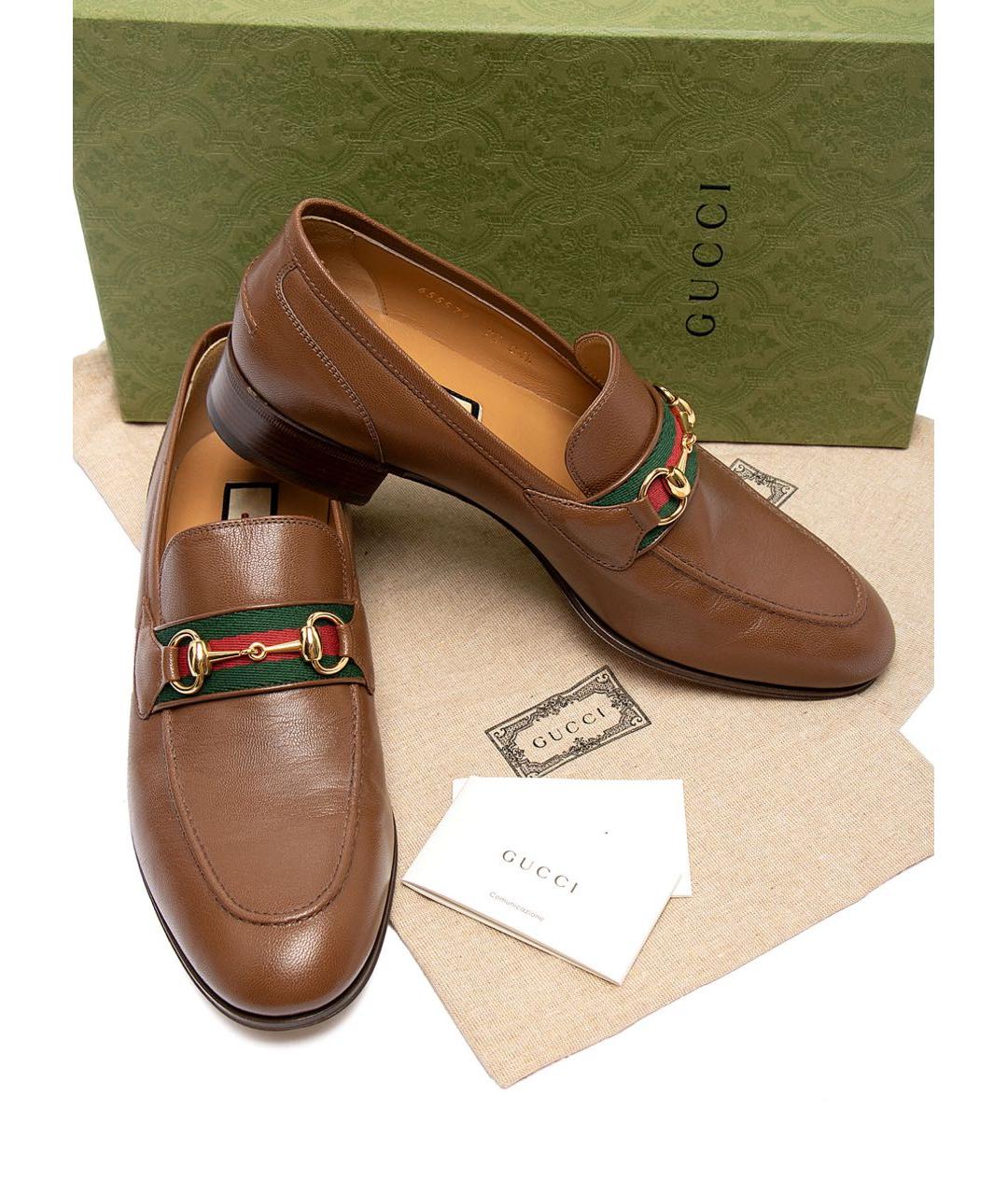 GUCCI Коричневые кожаные лоферы, фото 5