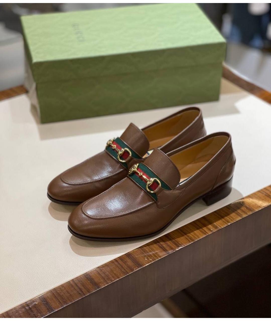 GUCCI Коричневые кожаные лоферы, фото 6