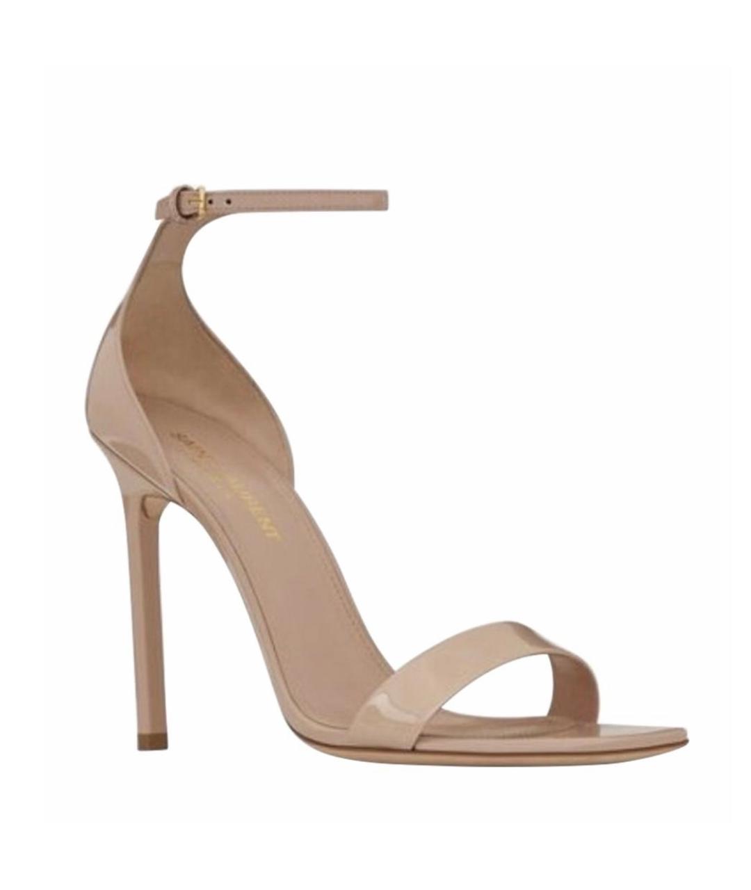 SAINT LAURENT Бежевые босоножки из лакированной кожи, фото 8