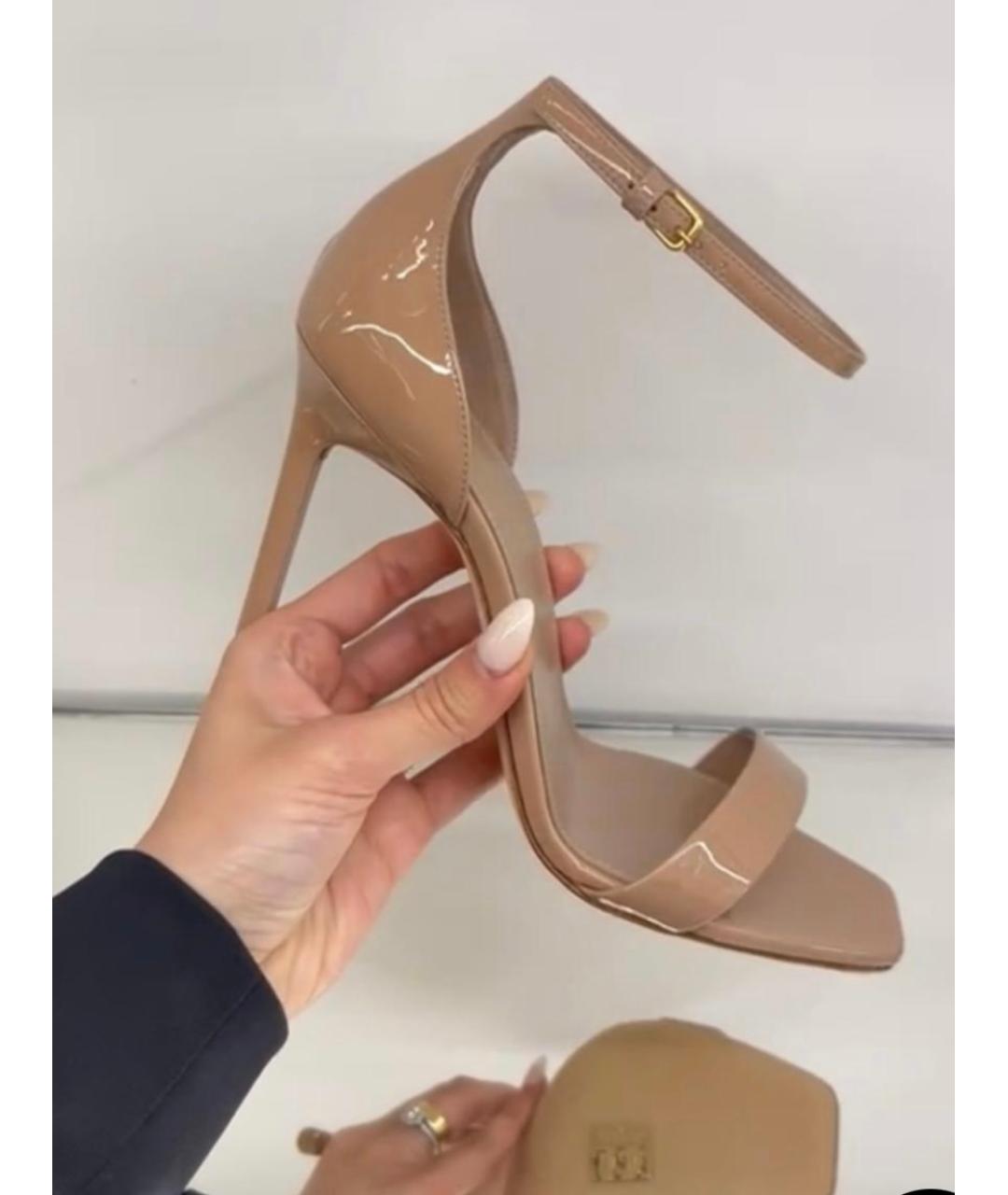 SAINT LAURENT Бежевые босоножки из лакированной кожи, фото 5