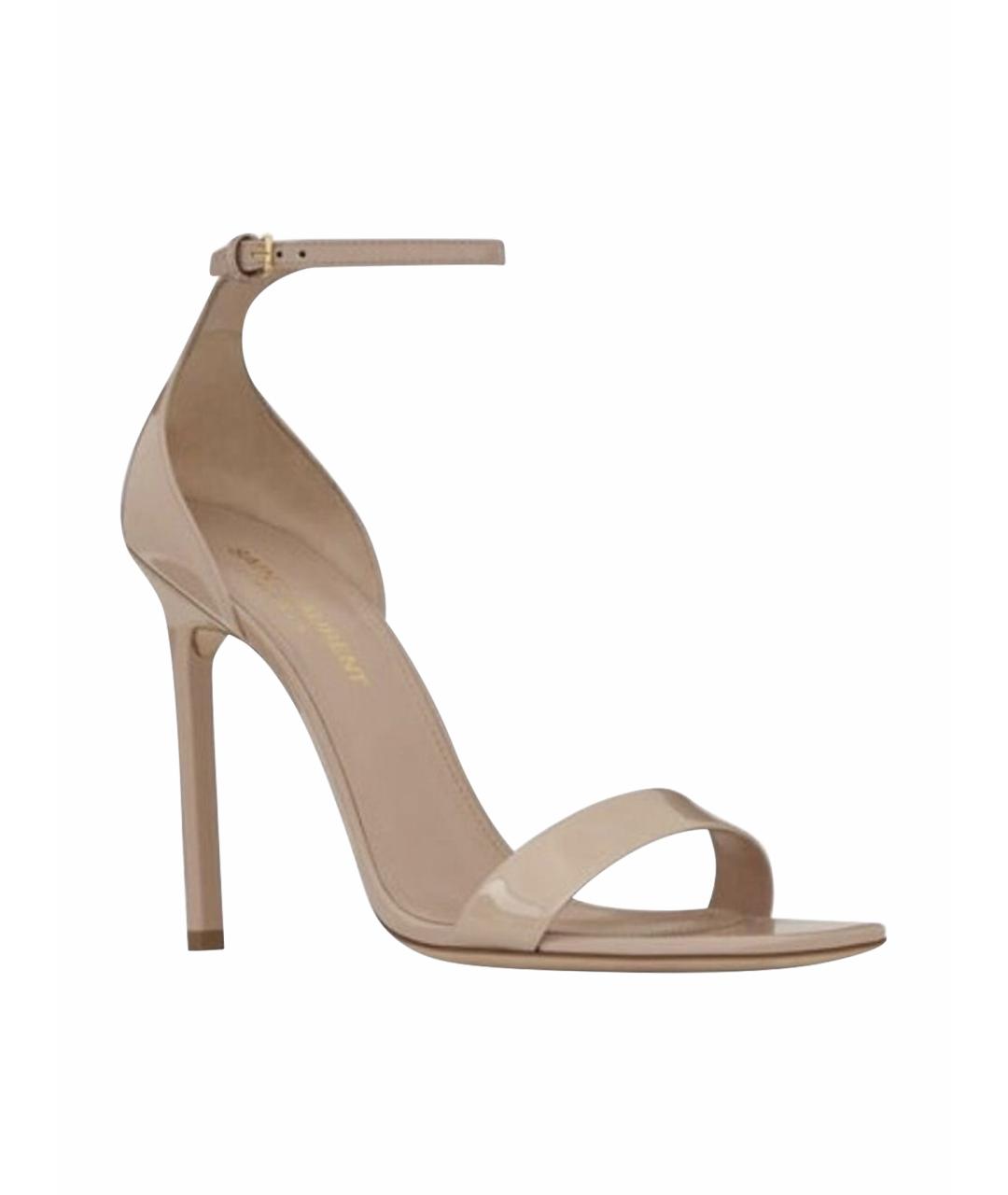SAINT LAURENT Бежевые босоножки из лакированной кожи, фото 1