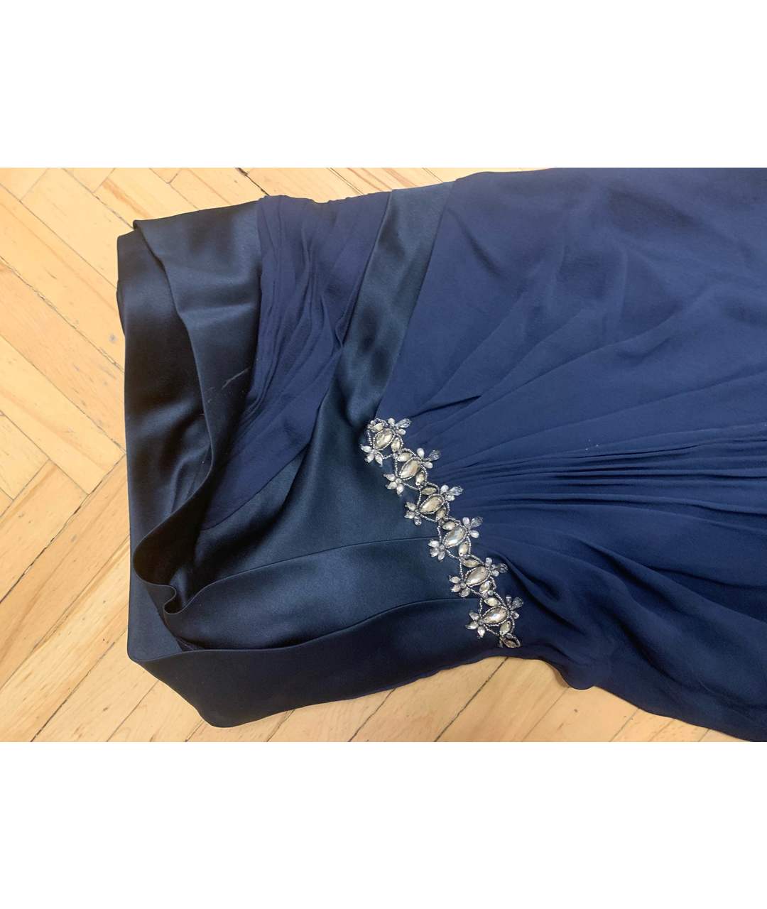 MARCHESA NOTTE Темно-синее шелковое вечернее платье, фото 3