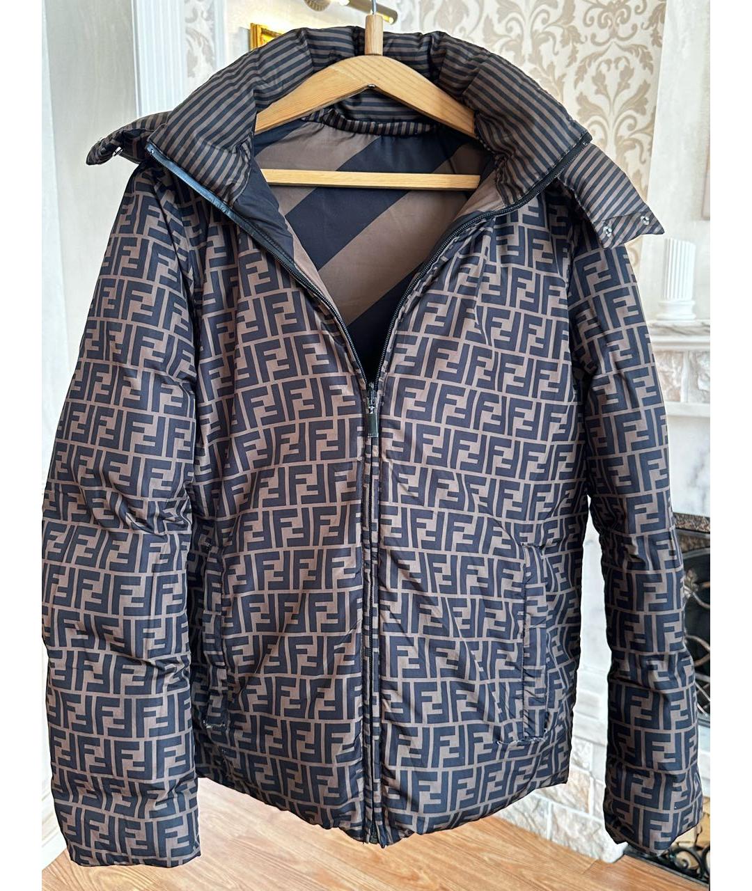 FENDI Коричневый полиэстеровый пуховик, фото 3