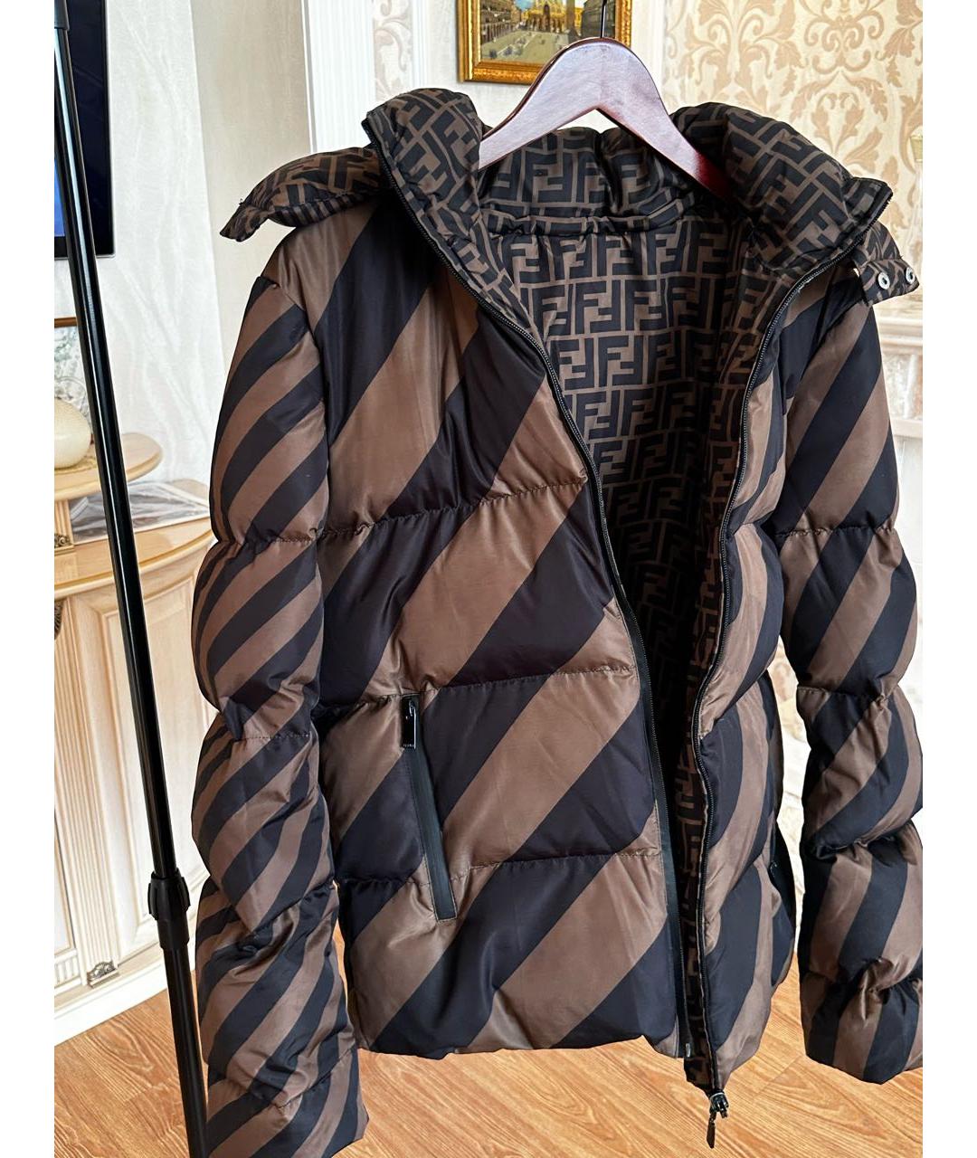 FENDI Коричневый полиэстеровый пуховик, фото 2