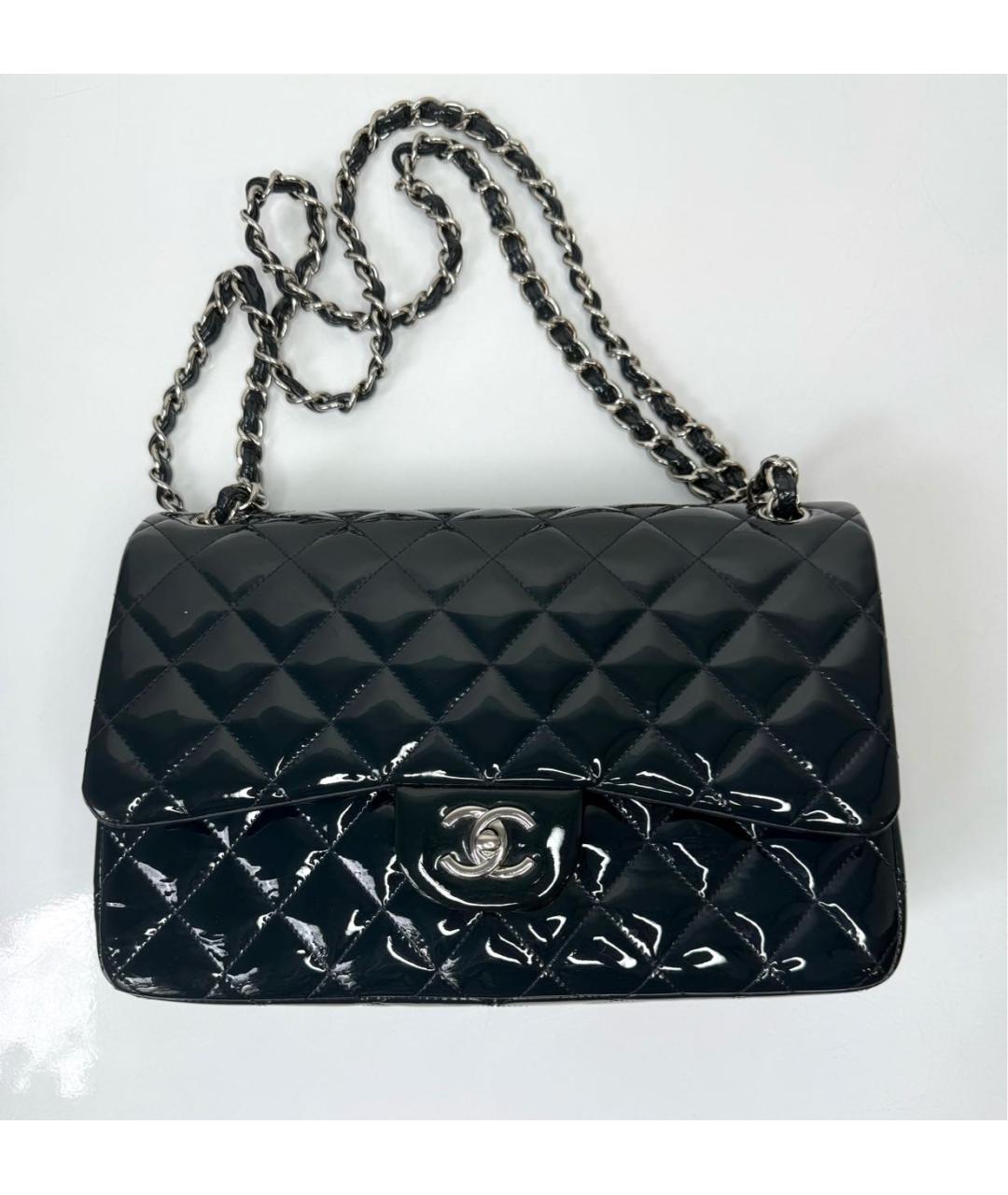 CHANEL Темно-синяя сумка через плечо из лакированной кожи, фото 6