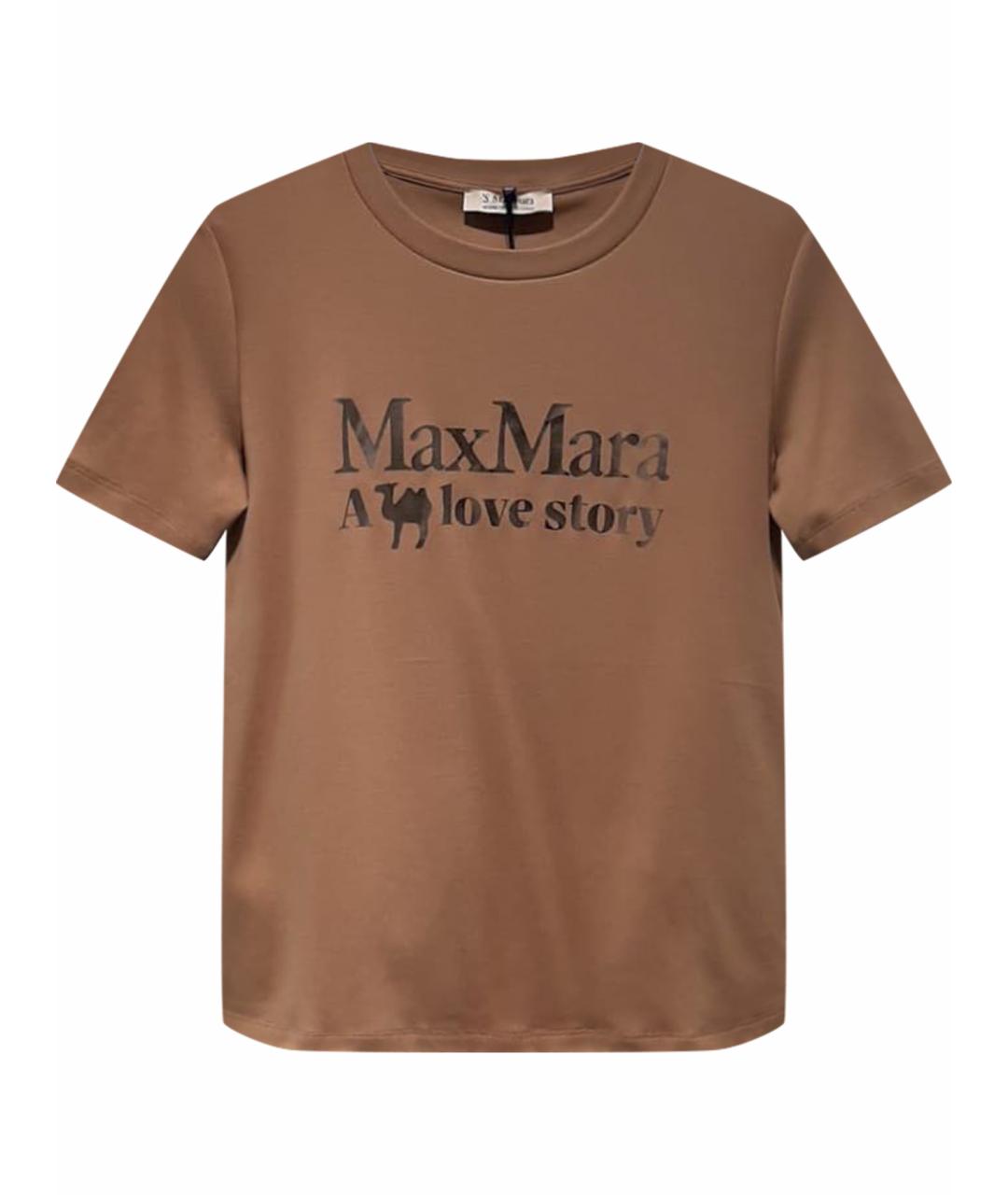 'S MAX MARA Коричневая хлопко-эластановая футболка, фото 1