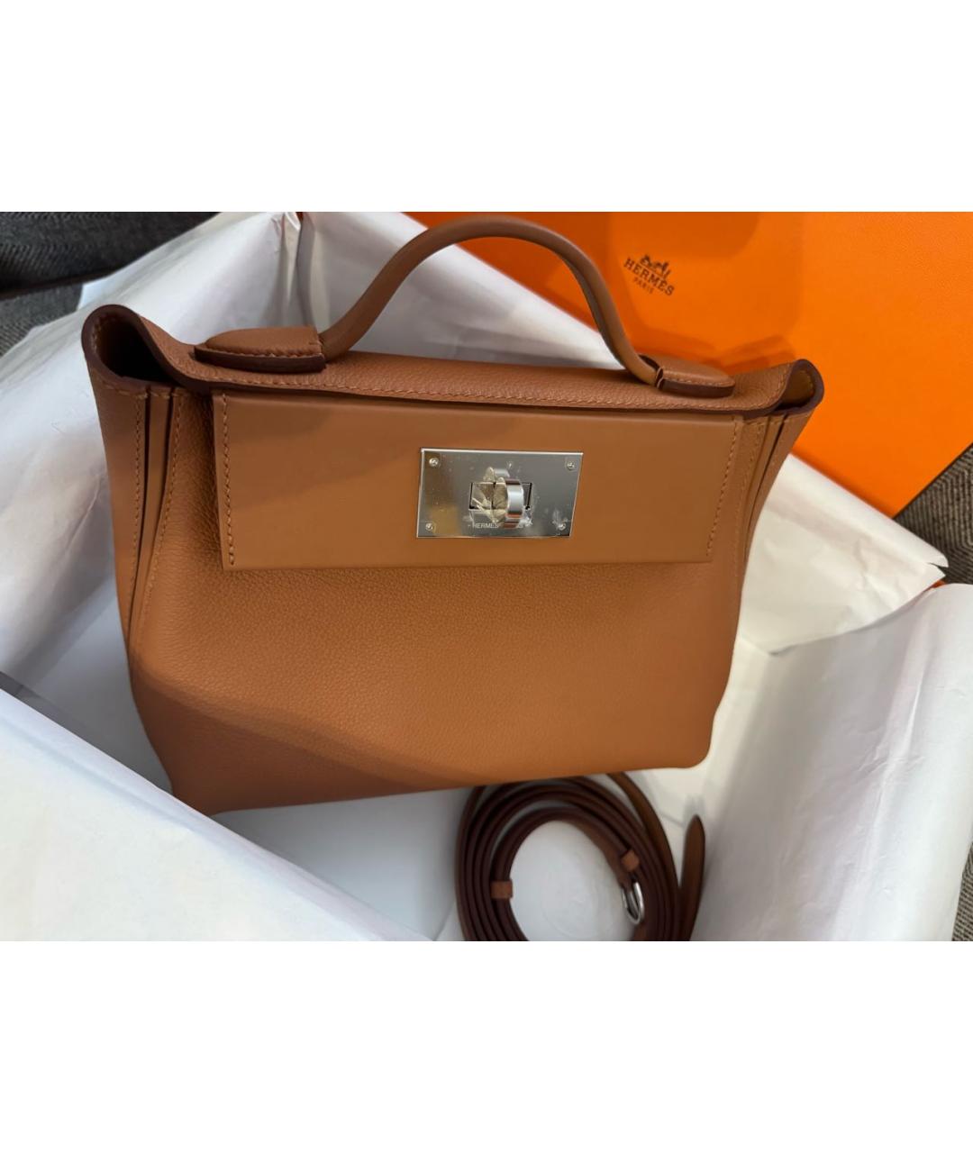 HERMES Коричневая кожаная сумка через плечо, фото 6