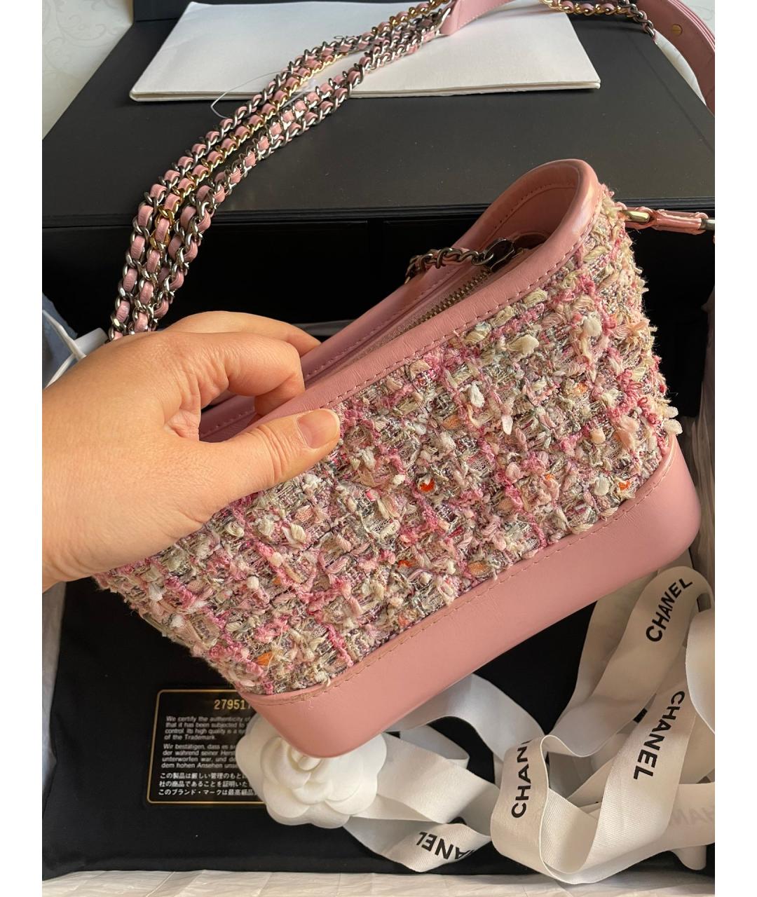 CHANEL Розовая твидовая сумка через плечо, фото 3