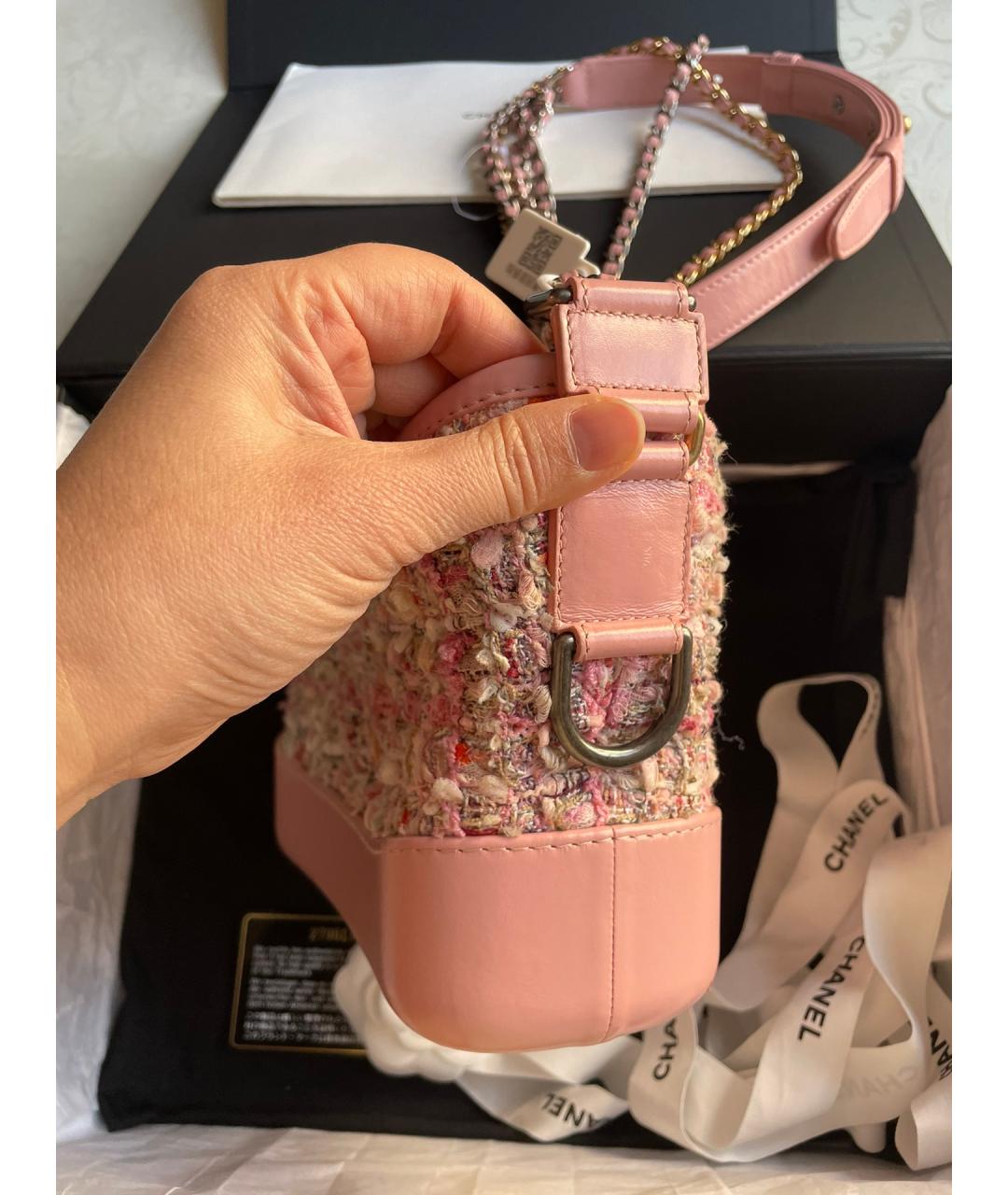 CHANEL Розовая твидовая сумка через плечо, фото 5