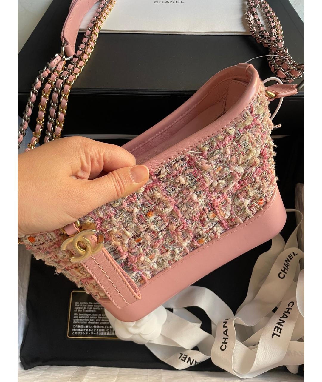 CHANEL Розовая твидовая сумка через плечо, фото 2