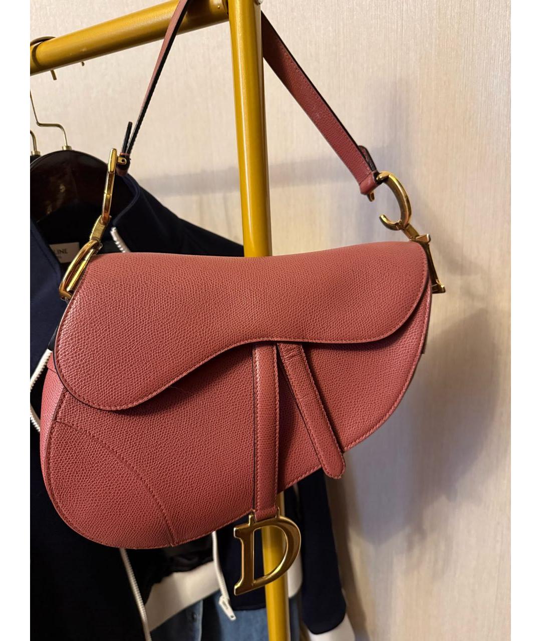 CHRISTIAN DIOR Коралловая кожаная сумка с короткими ручками, фото 4