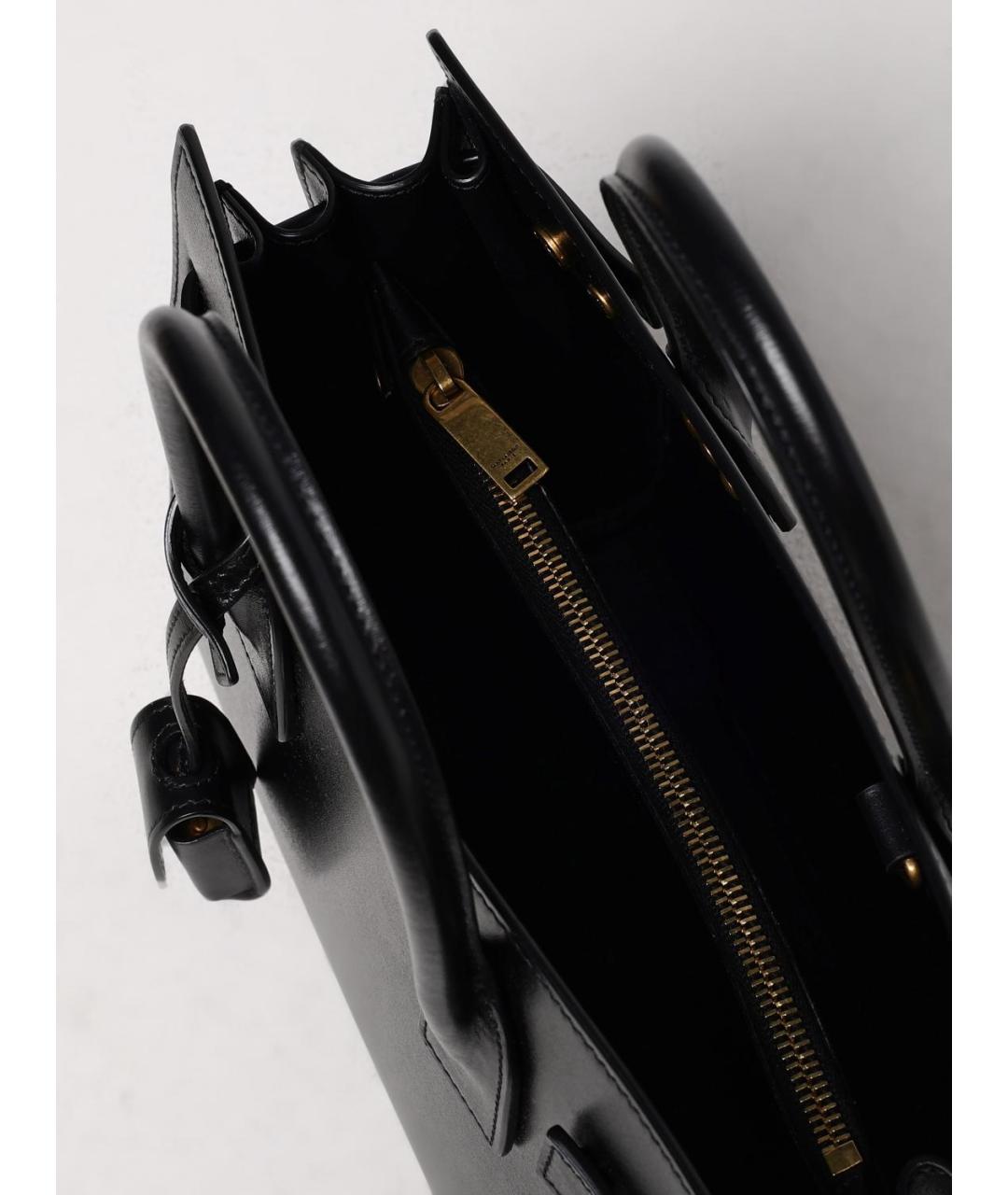 SAINT LAURENT Черная кожаная сумка тоут, фото 5
