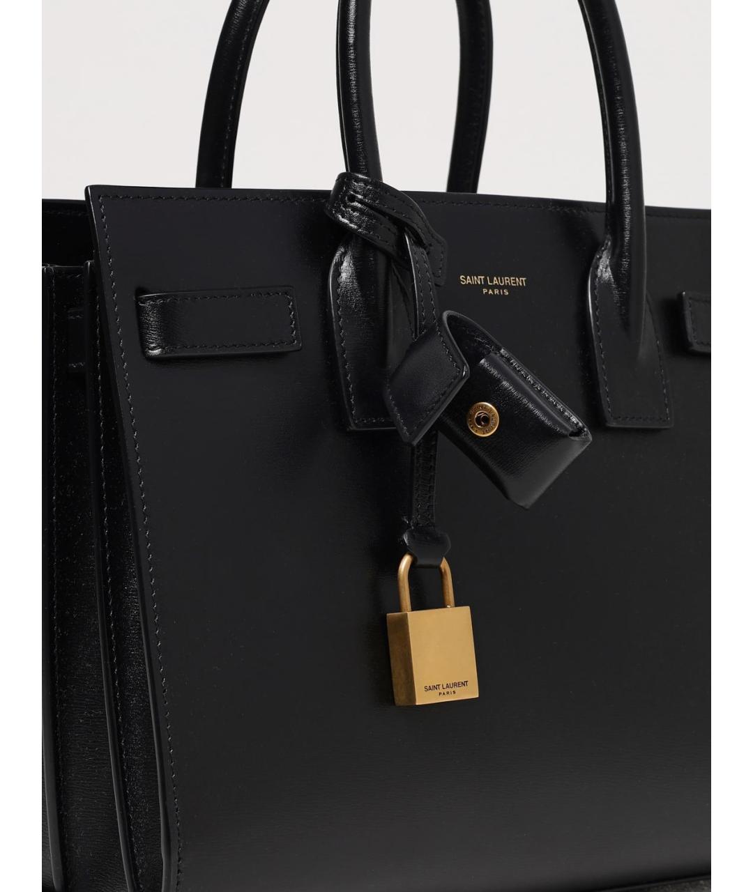 SAINT LAURENT Черная кожаная сумка тоут, фото 4