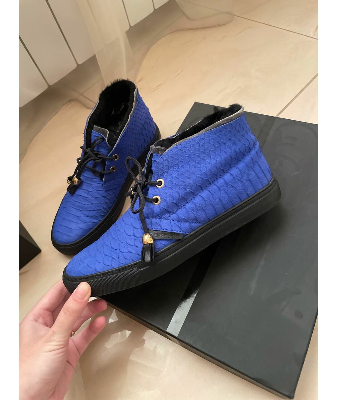 BIKKEMBERGS Синие кожаные высокие ботинки, фото 8