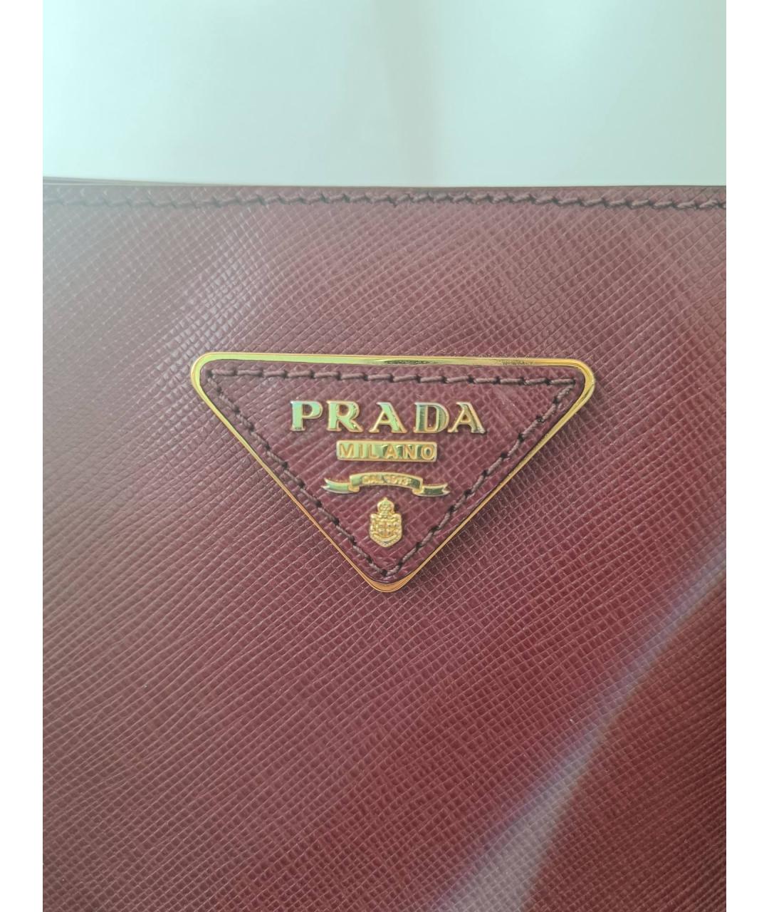 PRADA Бордовая кожаная сумка тоут, фото 5