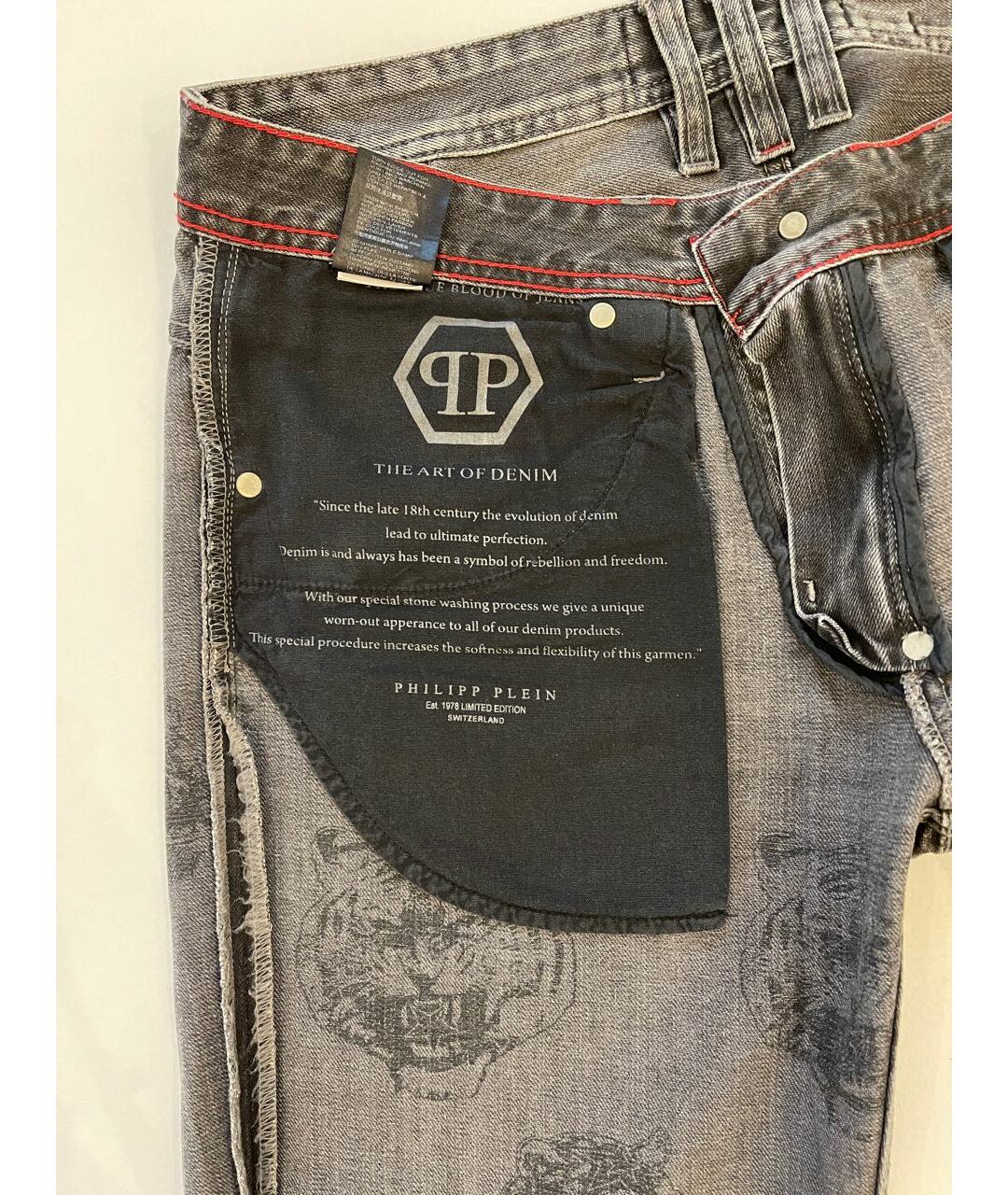 PHILIPP PLEIN Серые хлопковые прямые джинсы, фото 7