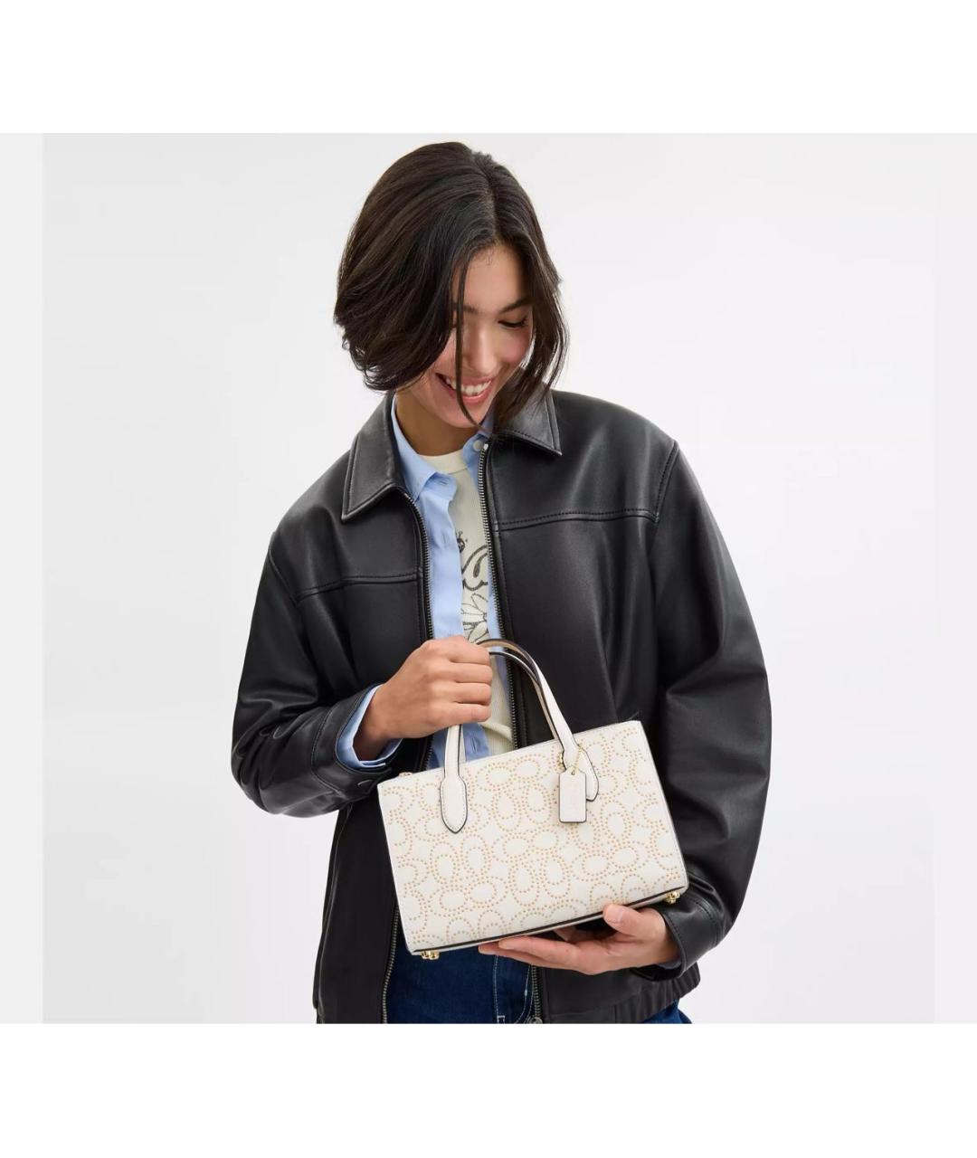 COACH Белая кожаная сумка с короткими ручками, фото 3